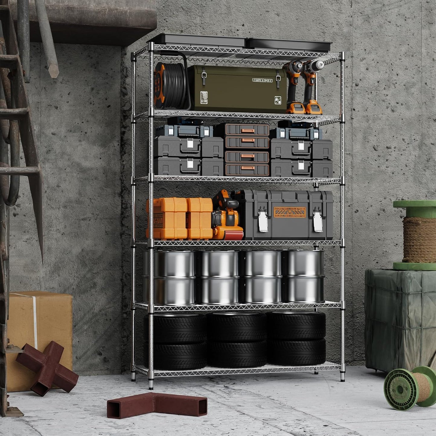 6 Tiers Storage Shelves Load 2100LBS, Metal Shelving Wire Metal Shelving Unit Shelves for Storage Adjustable Garage Shelving for Pantry Kitchen Garage Chrome 17.7" D x 47.3" W x 82.4" H