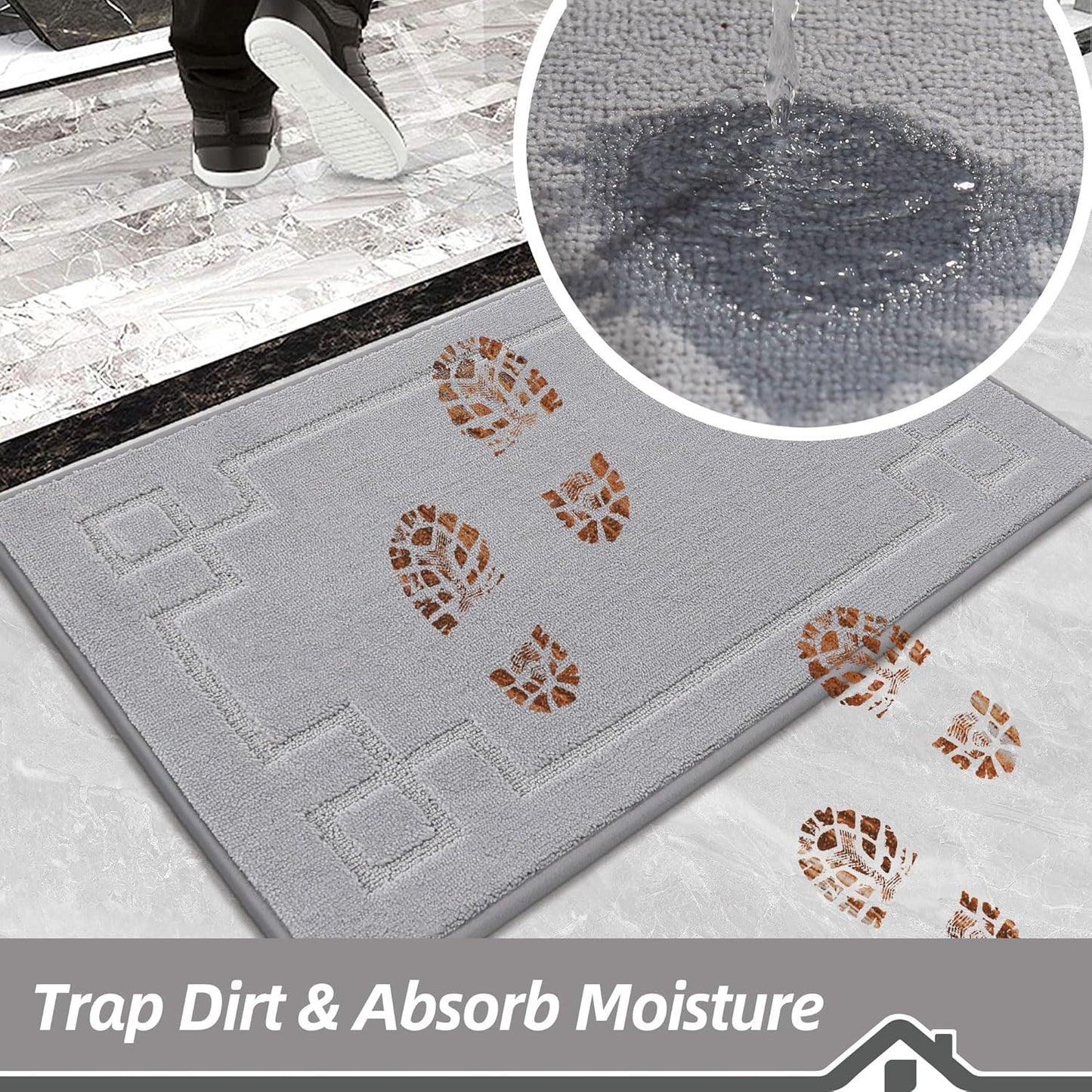 BEQHAUSE Door Mat 20" x 32", Non-Slip Door Mats Indoor Entryway Rugs Washable Low-Profile Absorbent and Stain Resist Floor Mats, Dog Door Mat for Front Back Door, Muddy Wet Shoes & Paws, Light Grey