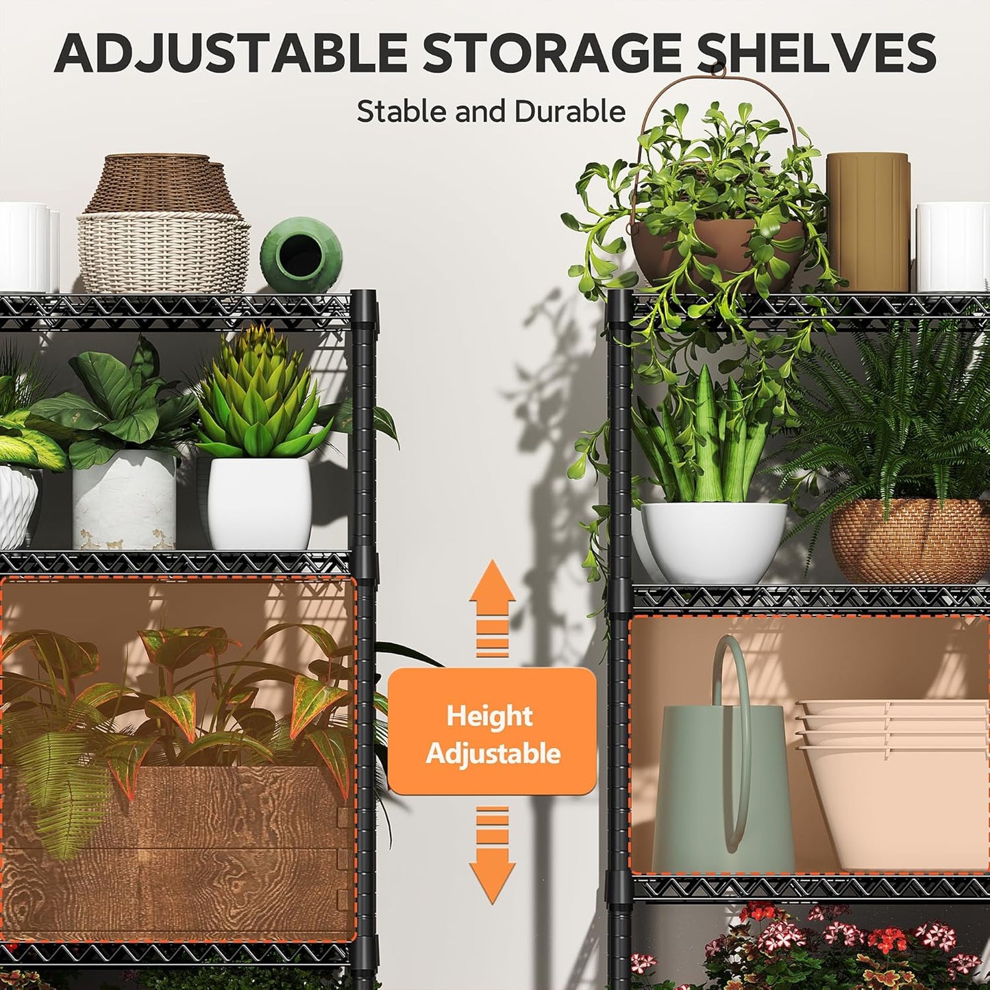 6 Tiers Storage Shelves Load 2100LBS, Metal Shelving Wire Metal Shelving Unit Shelves for Storage Adjustable Garage Shelving for Pantry Kitchen Garage Black 17.7" D x 47.3" W x 82.4" H