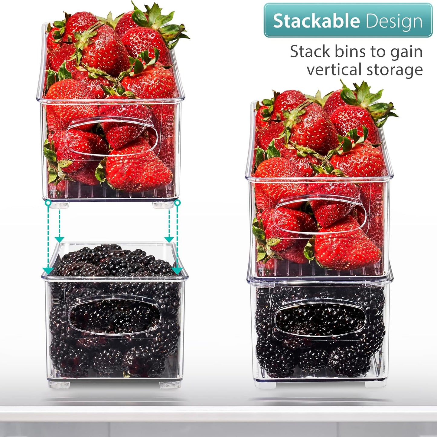 Sorbus Stackable Refrigerator Organizer Bins - Clear Storage Bins for Kitchen Pantry, Freezer & Fridge Organization - Food Organizing Plastic Containers with Handles for Countertops & Drawers (2 Pack)
