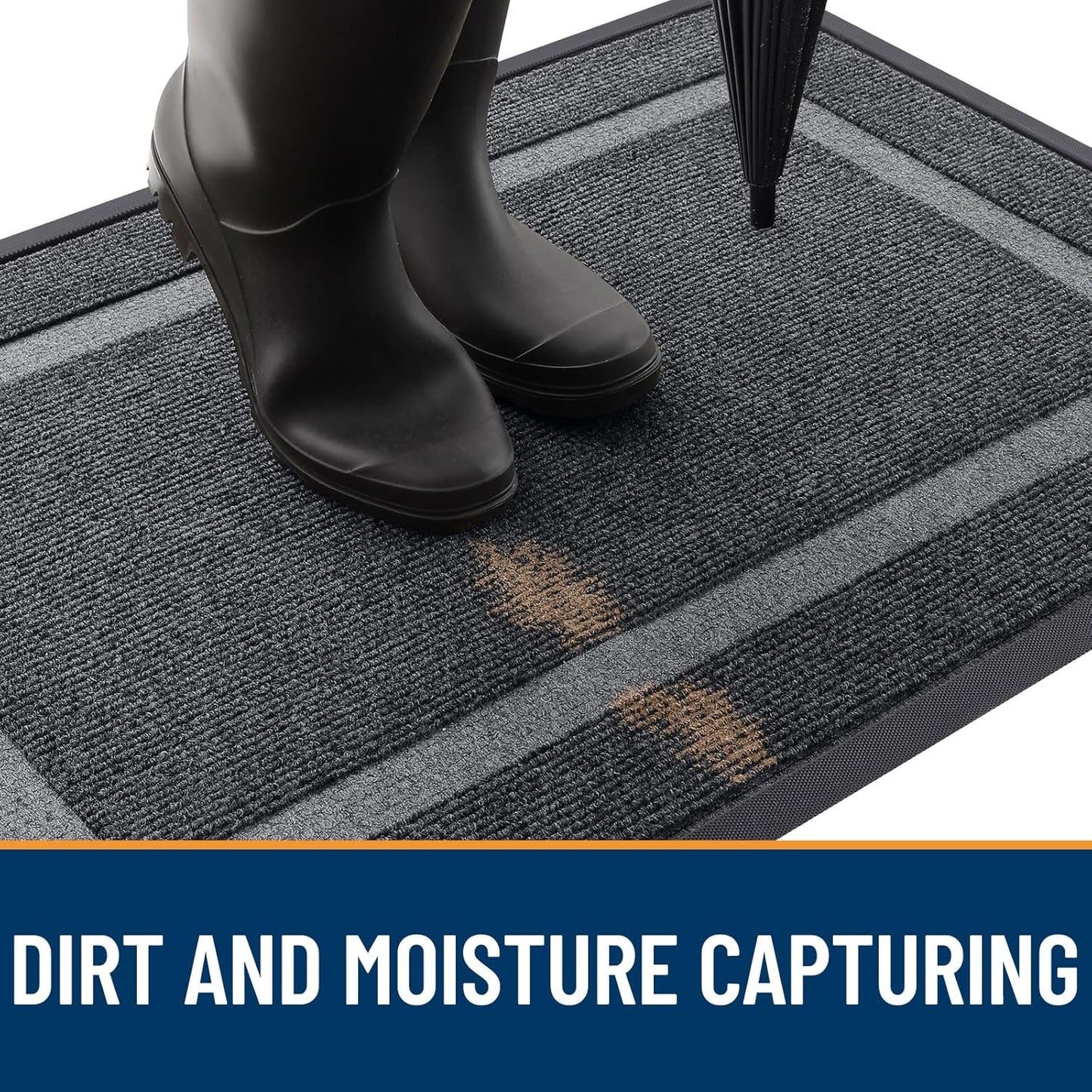 OLANLY Front Door Mat Indoor Outdoor Entrance, Waterproof All-Season, All-Weather Doormat, Sturdy Natural Rubber, Fade Resistant, Low Profile, Easy Clean Patio Porch Entryway Mat, 59x35, Grey