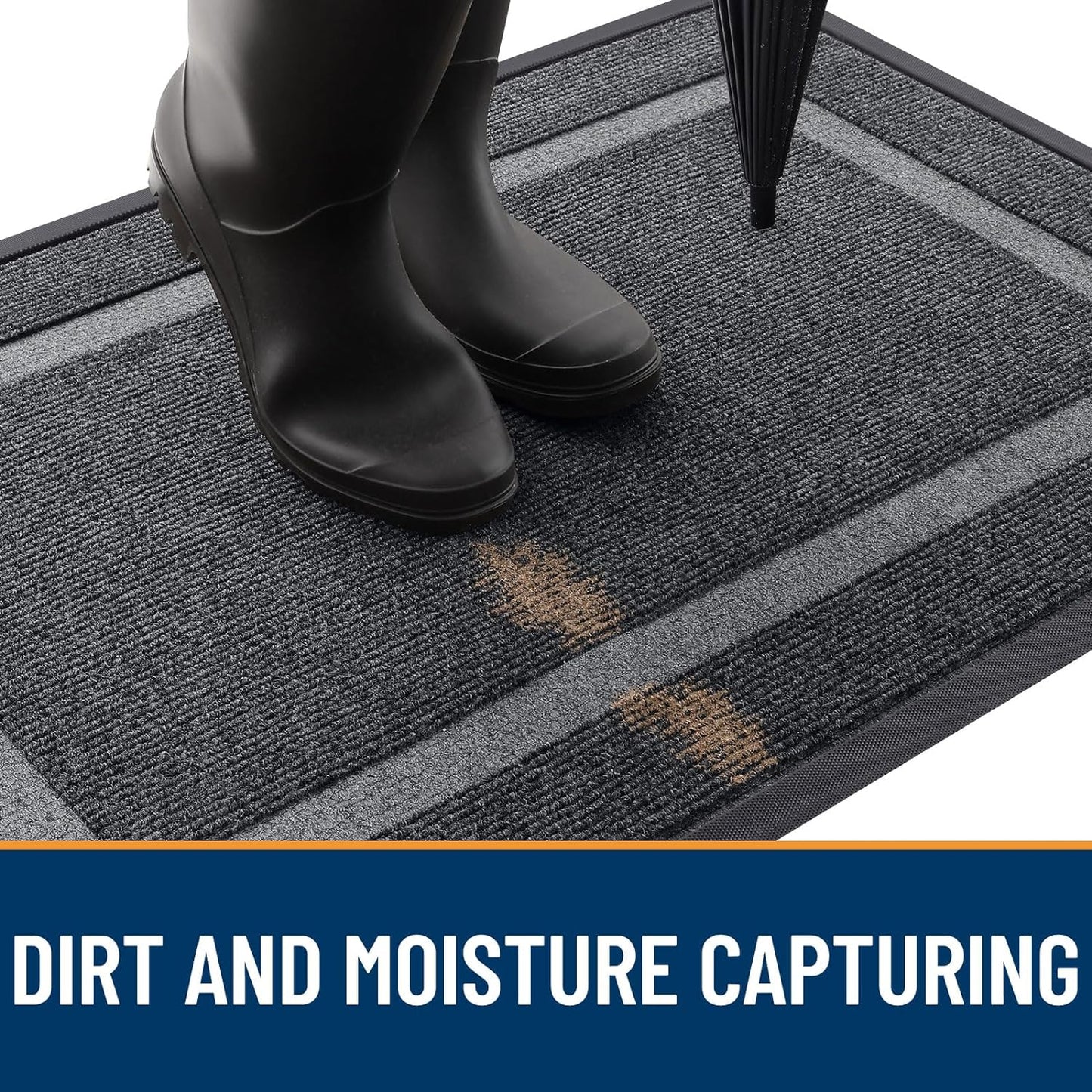 OLANLY Front Door Mat Indoor Outdoor Entrance, Waterproof All-Season, All-Weather Doormat, Sturdy Natural Rubber, Fade Resistant, Low Profile, Easy Clean Patio Porch Entryway Mat, 47x24, Grey