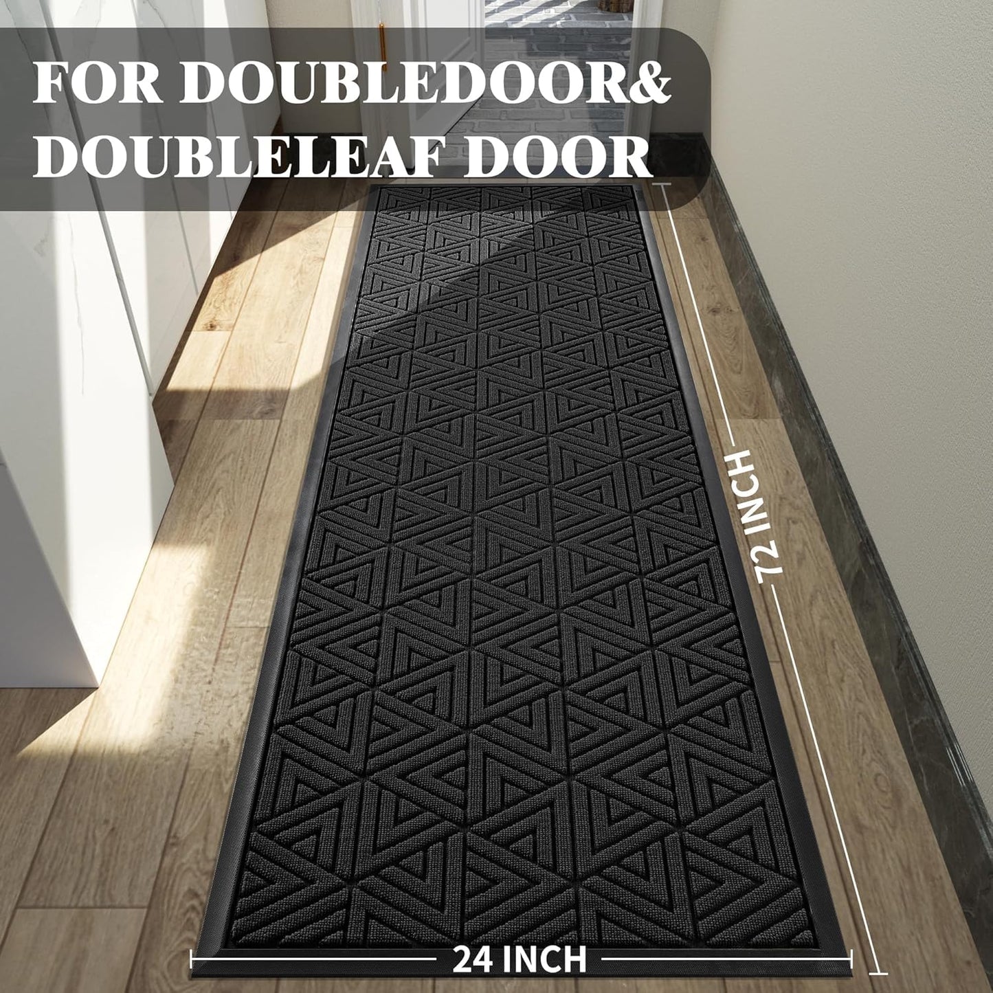 Yimobra Front Door Mat Outside Entrance 72 x 24, Waterproof and Washable Outdoor Mat, Non Slip Rubber Backing, Heavy Duty Welcome Matt for Home Entry Floor Porch Garage Office, Low Profile, Black