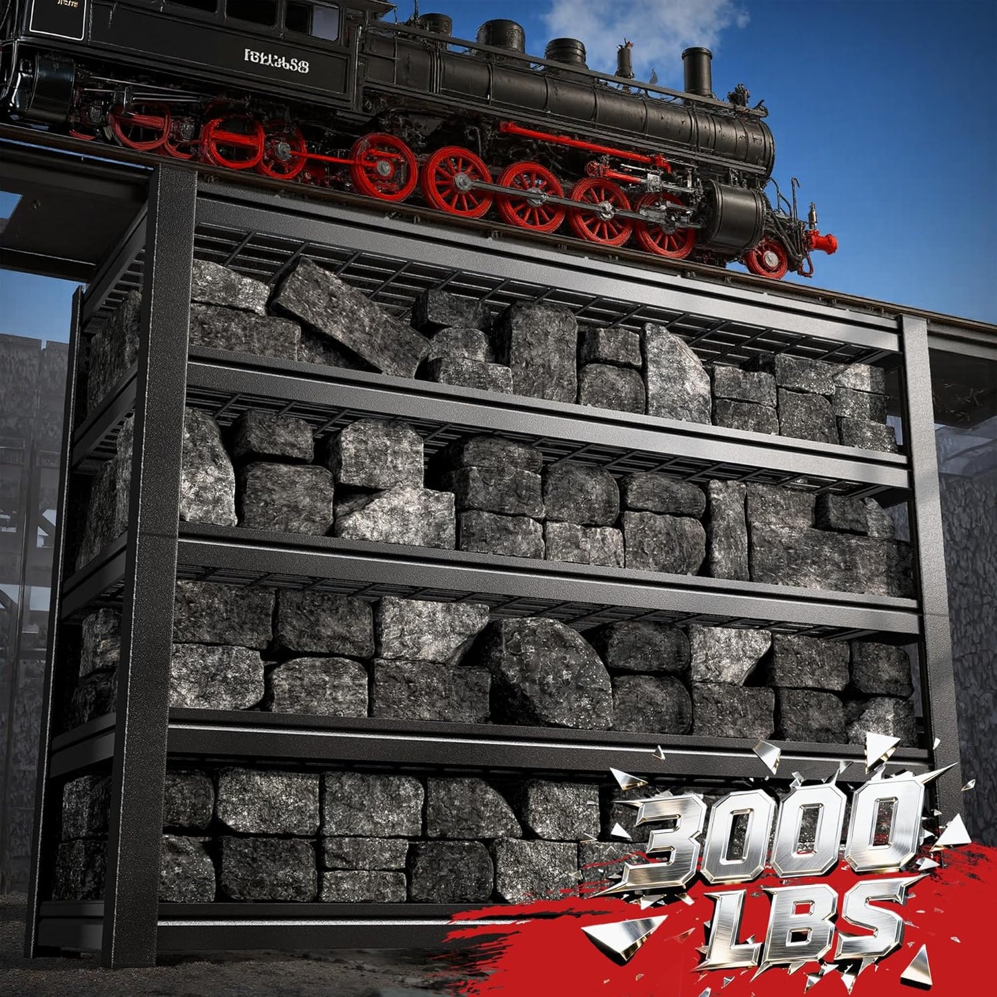 48" W Metal Shelving 5 Tier Garage Shelving 3000LBS Storage Shelves Adjustable Garage Shelves Industrial Metal Shelf for Basement Warehouse Shop Supermarket 48" W x 24.1" D x 72" H