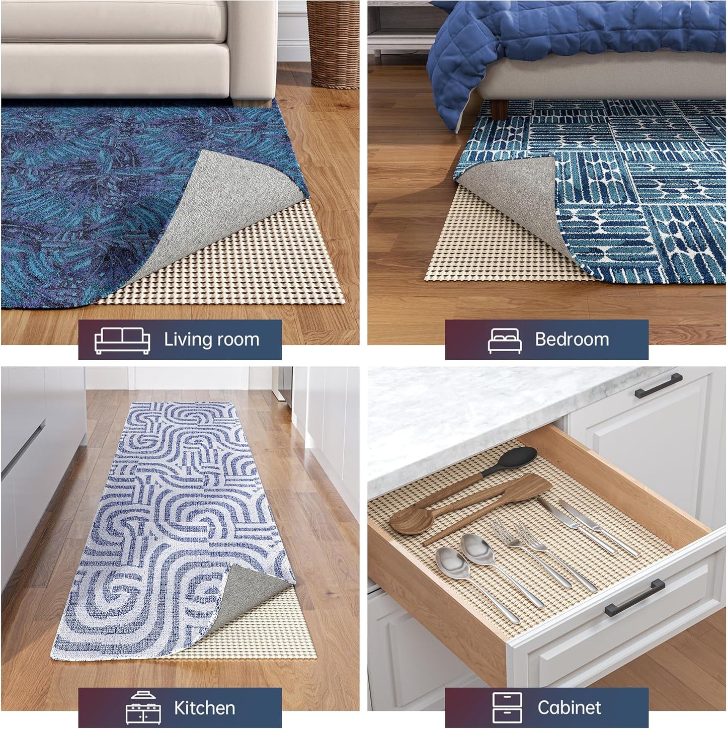 Non-Slip Rug Pad Gripper 2.5x14 Feet, Anti Skid Mat for Under Area Rugs, Keeps Rugs in Position and Safe, Thick Cushioned Carpet Pad for Hardwood Floors Protection