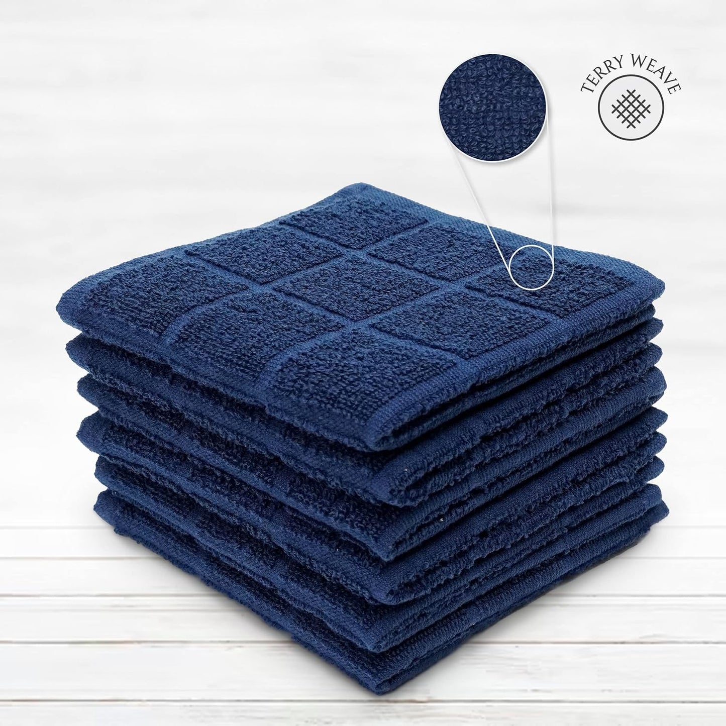 100% Cotton Terry Dish Cloth & Dish Towel, 6 Pack, Super Soft and Absorbent Kitchen Towels, Perfect for Kitchen Cleaning and Dish Washing (Navy Blue 6 Pack)