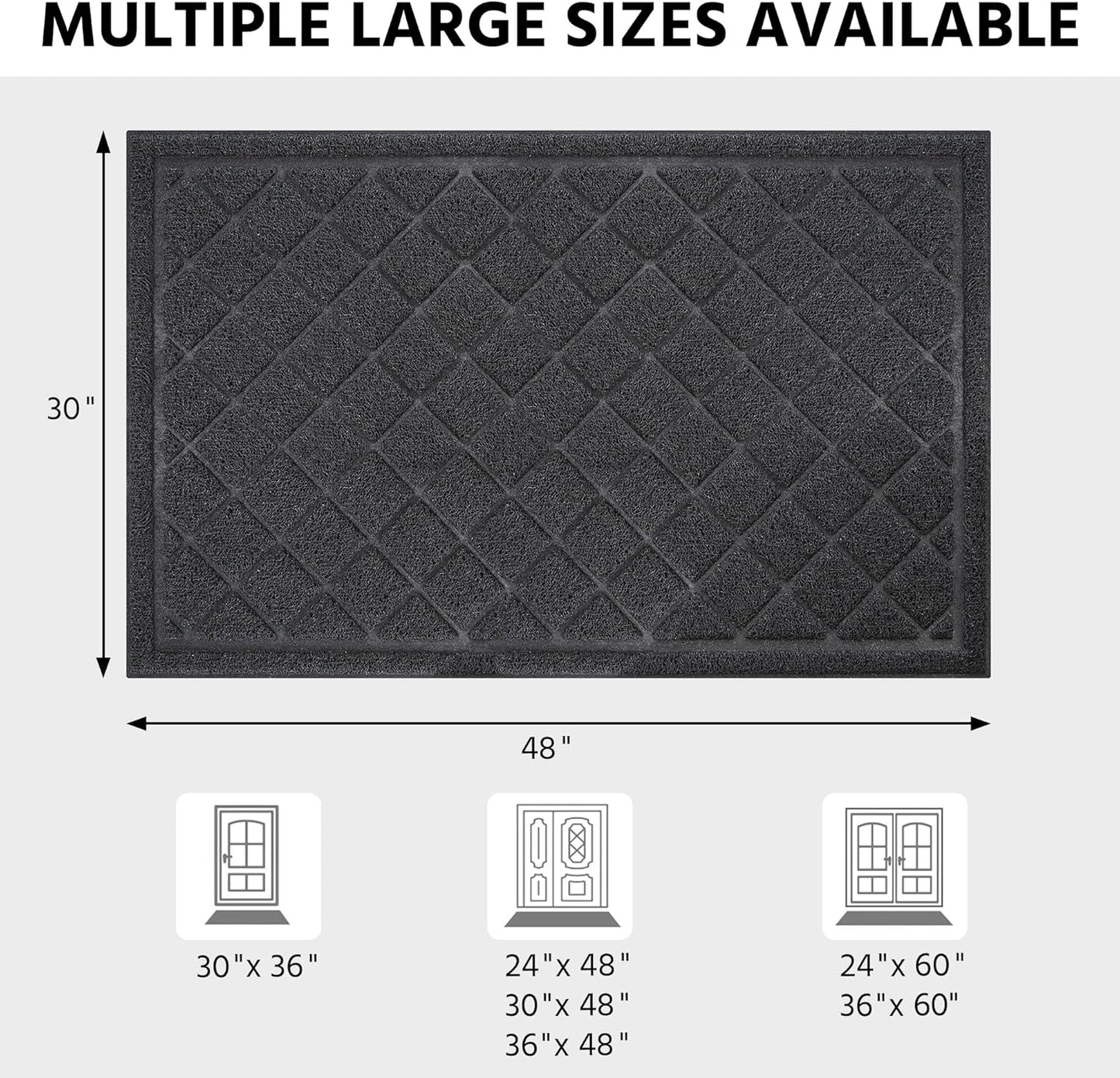 Front Door Mat Outside Entrance, 30" x 48" Heavy Duty All-Season All-Weather Waterproof Doormat Trap Dirt and Moisture Easy Clean Low Profile Patio Porch Entryway Mat