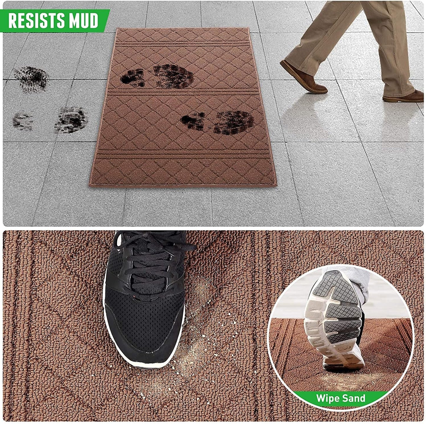 REFETONE Indoor Doormat, Front Back Door Mat 20"x32" Absorbent Rubber Backing Non Slip Door Mats, Low-Profile Resist Dirt Rugs, Machine Washable Door Rug Inside Floor Mat for Entryway, Chocolate