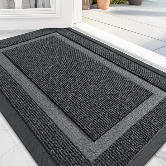 OLANLY Front Door Mat Indoor Outdoor Entrance, Waterproof All-Season, All-Weather Doormat, Sturdy Natural Rubber, Fade Resistant, Low Profile, Easy Clean Patio Porch Entryway Mat, 47x24, Grey