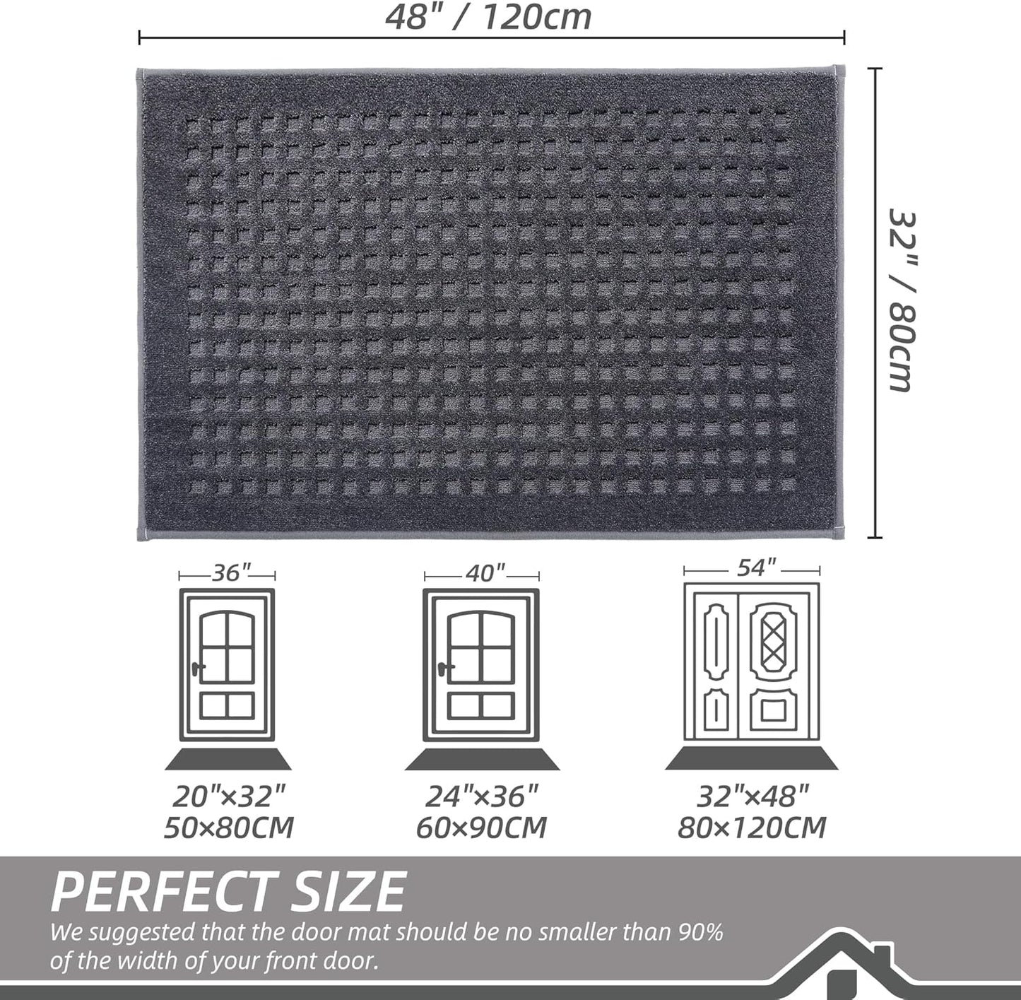 BEQHAUSE Waffle Door Mats Indoor 32"x48", Dog Mat for Muddy Paws Absorbent and Dirt Resist Floor Mats Non-Slip Washable Rugs for Entryway, Welcome Mat for Front Back Door, Muddy Wet Shoes, Dark Grey