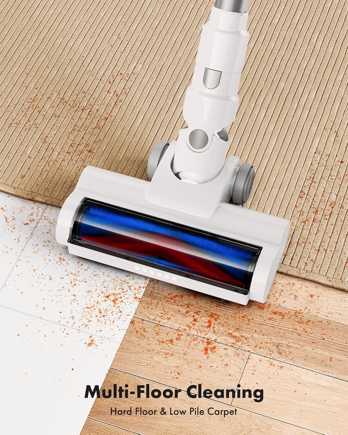 Trucozie Cordless Vacuum Cleaner, 8-in-1 Lightweight Stick Vacuum with 45mins Runtime, Powerful Suction, Rechargeable Cordless Vacuum for Carpet, Tile, Pet Hair, Hardwood Floors, White