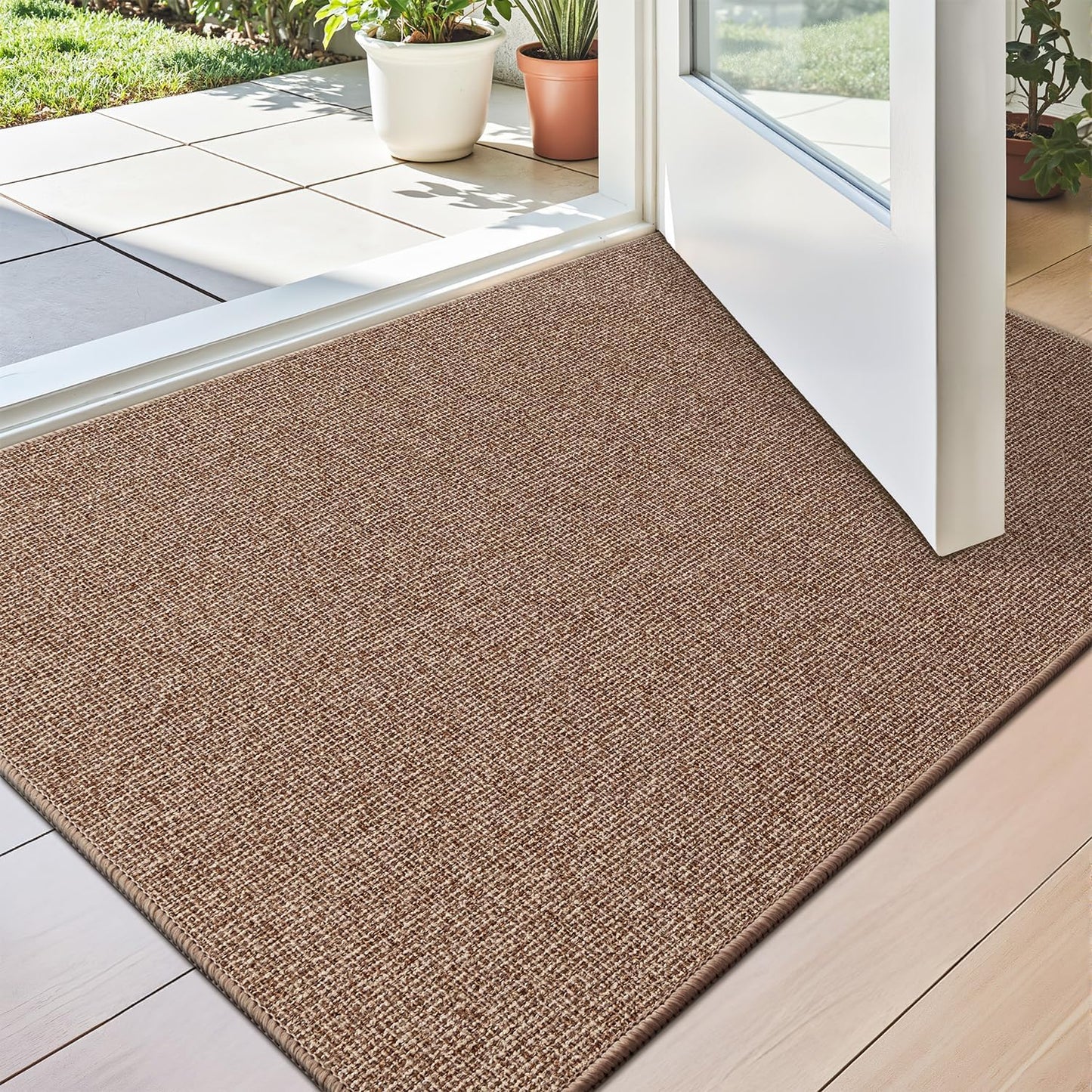 LUMI Indoor Door Mat 24"x36", Ultra Thin Low Profile Non-Slip Doormat for Home Entrance, Absorbent & Stain-Resistant Welcome Mats, Washable Entryway Mat for Front Door, Patio, Porch, Camel