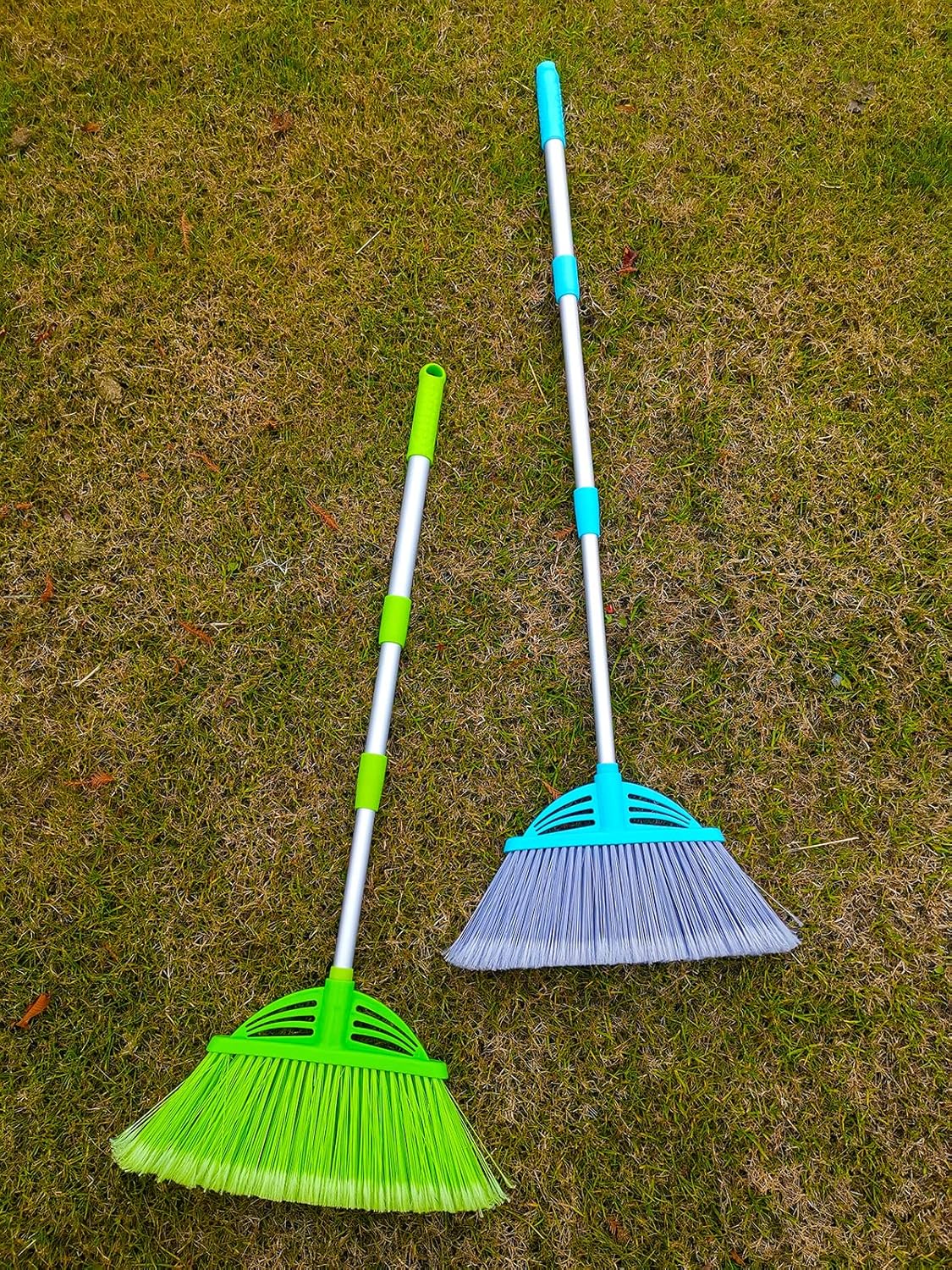 Three-Section Telescopic Aluminum Alloy Rod Long-Handled Broom for Housekeeping Garden Camping Outdoor&Indoor, 2 PCS Light Blue