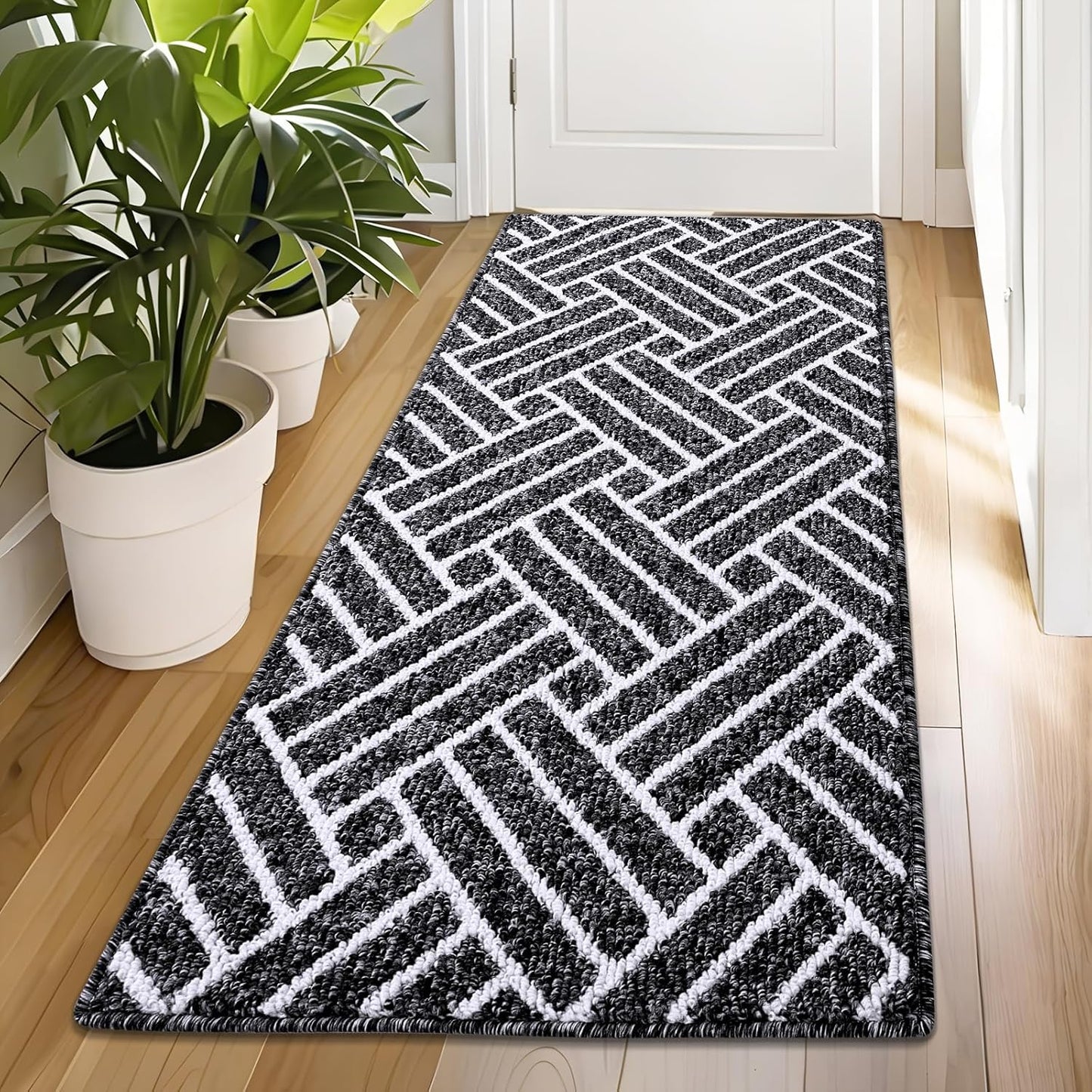 OLANLY Runner Indoor Door Mat, 47x23 Inch, Dirt Resistant and Absorbent, Non-Slip Rubber Backing Floor Mats, Easy Clean Low-Profile Doormat for Entryway, Front Door, and Inside Entrance, Black