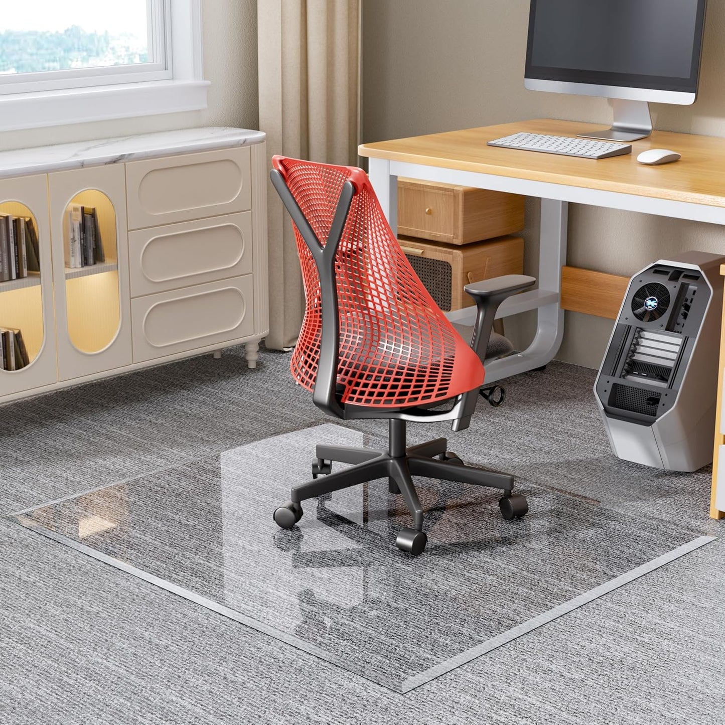 [Tempered Glass] 55“ x 46” Beveled Edge Glass Chair Mat with Polished Edge Clear Office Chair Mat, Glides Smoothly, Suitable for Carpet or Hardwood Floors