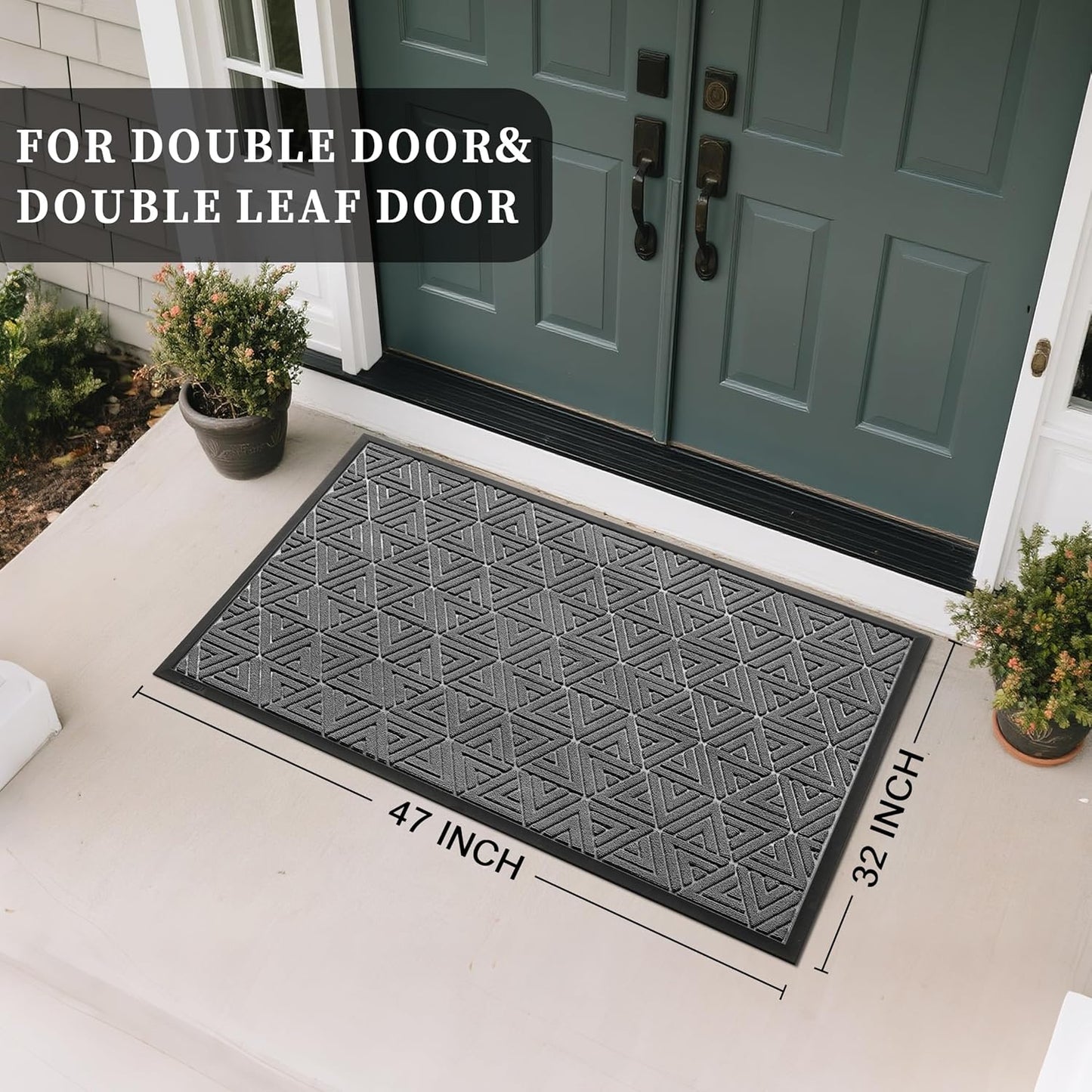 Yimobra Large Door Mat 47x32, All-Weather Waterproof Non-Slip Welcome Matt Outdoor, Heavy Duty Non Slip Doormat for Entryway for Patio and Garage Indoor, Easy Clean, Grey
