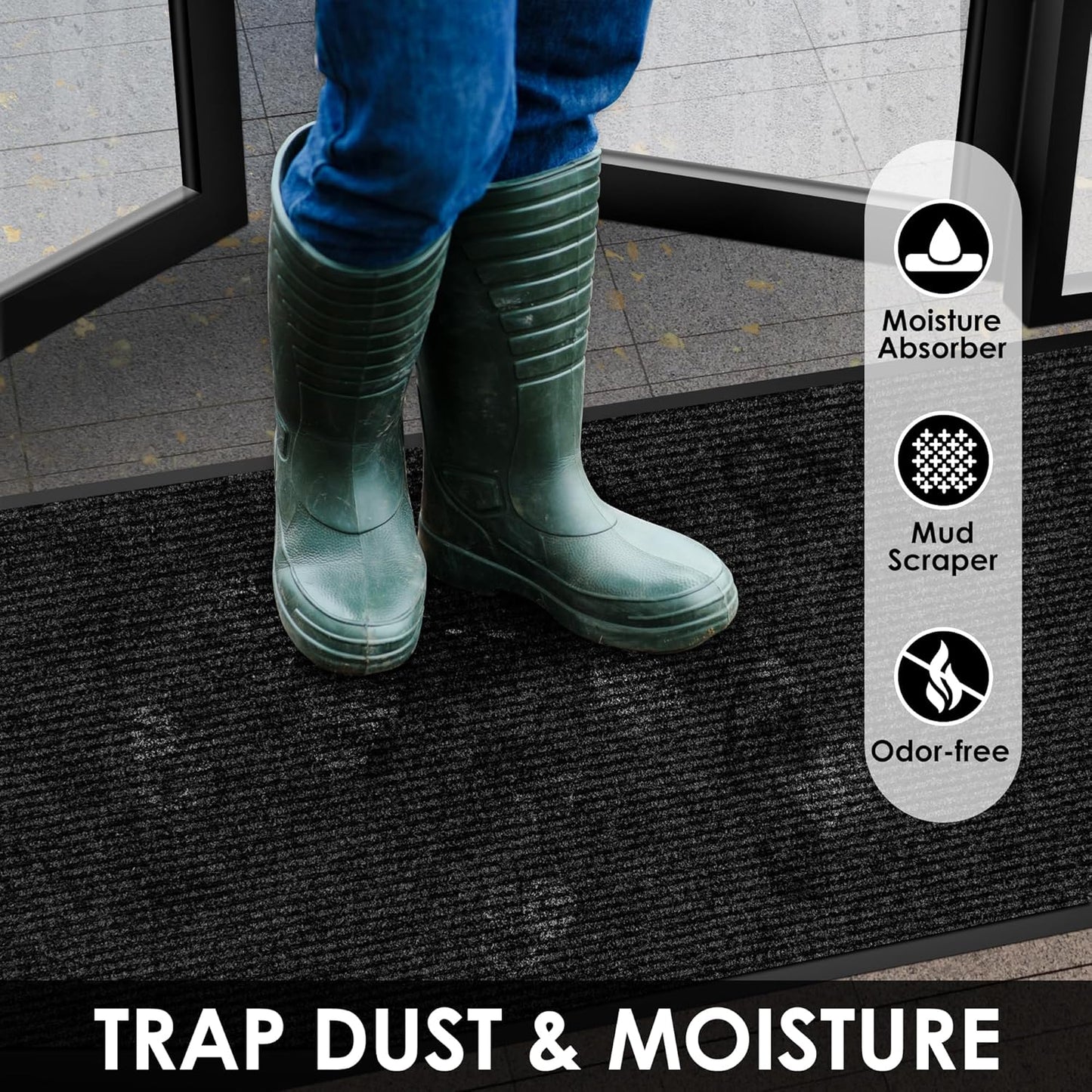 3′ x 3′ Front Door Mat Indoor Outdoor Entrance, Commercial Floor Mat Heavy Duty Dirt Trapper Entryway Doormat, Custom Size Non Slip Rubber Backing Welcome mat, Door Mat for High Traffic Area