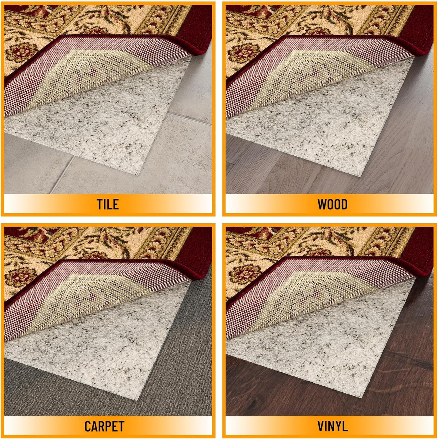 Ottomanson 2'7" x 8' Non-Slip Rug Pad Gripper 1/12 Inch Ultra Thin Dual Surface Felt + Rubber Gripper - Safe for All Floors, Cream