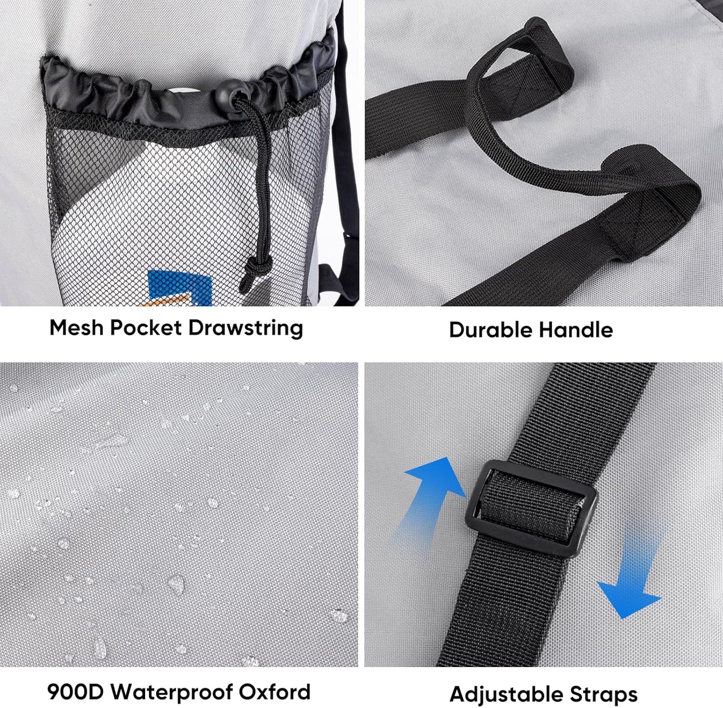 BALEINE 150L Laundry Bag Backpack, 900D Oxford Fabric Large Travel Laundry Bags with Shoulder Straps and 2 Mesh Pockets for College Dorm, Apartment, Laundromat (Grey, 150L)