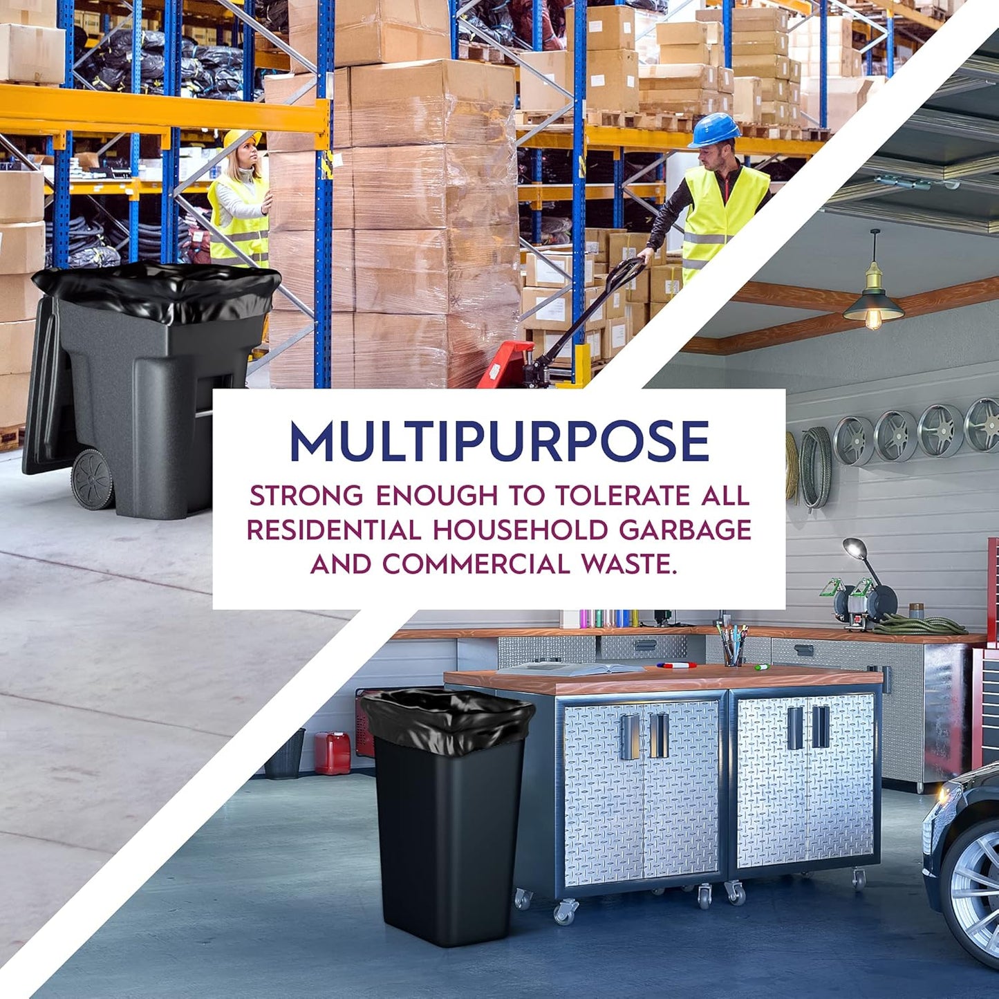 55 Gallon Trash Can Liners Bags 4 Mil - 50 Count & Thick Extra Heavy Duty Strength - Large Garbage Bag, Leak-Proof & Durable bags - Black