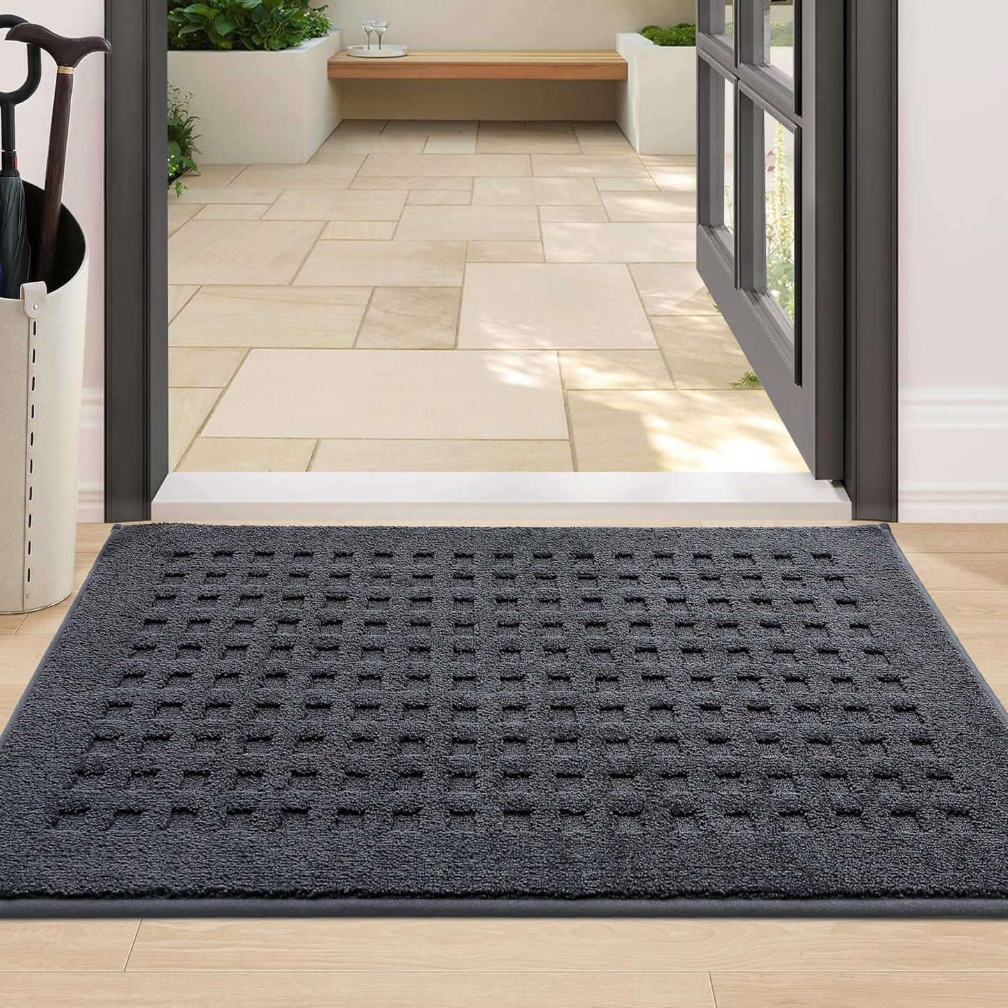 BEQHAUSE Waffle Door Mats Indoor 24"x36", Dog Mat for Muddy Paws Absorbent and Dirt Resist Floor Mats Non-Slip Washable Rugs for Entryway, Welcome Mat for Front Back Door, Muddy Wet Shoes, Dark Grey