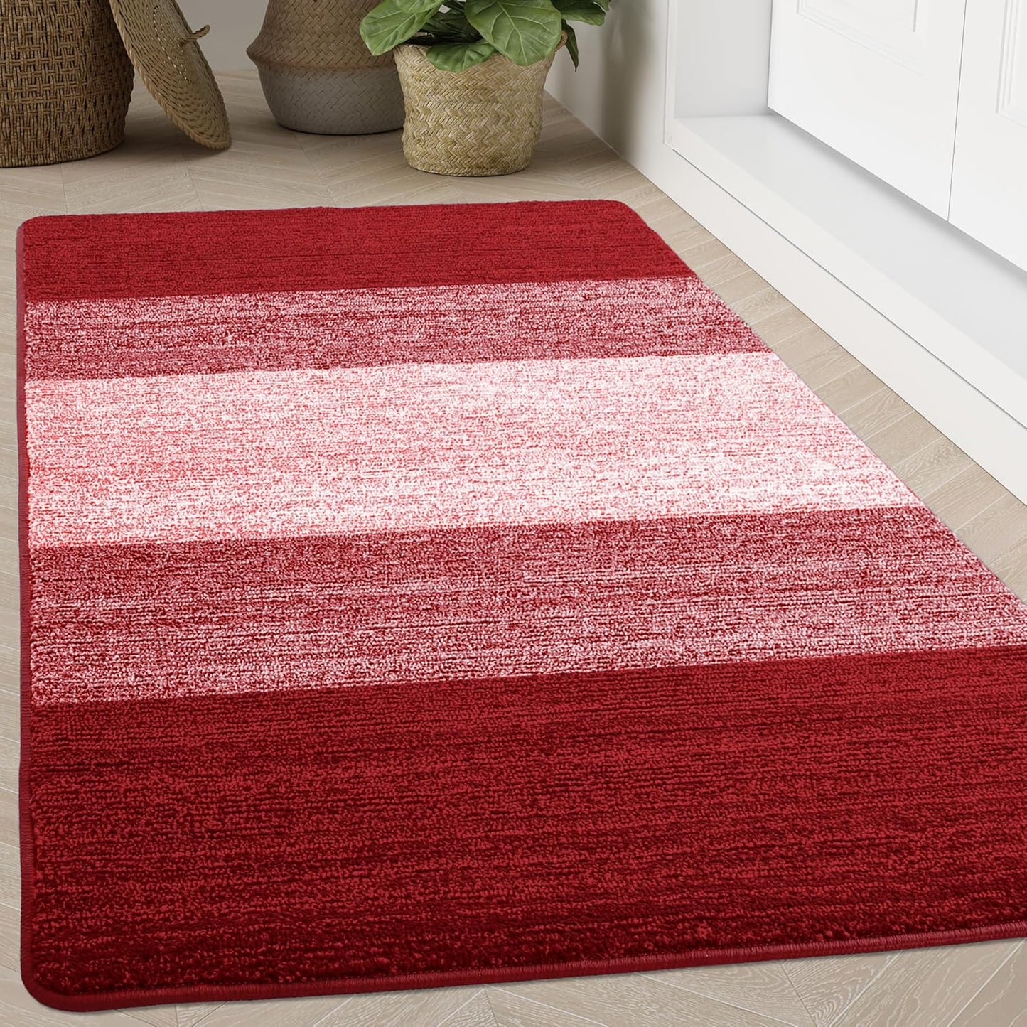 Kitinjoy Indoor Outdoor Door Mat, 71x47 Non-Slip Absorbent Dirt Trapper, Low-Profile Washable Inside Entrance Front Floor Mat, Sturdy Soft Entry Doormats for Entryway, Burgundy