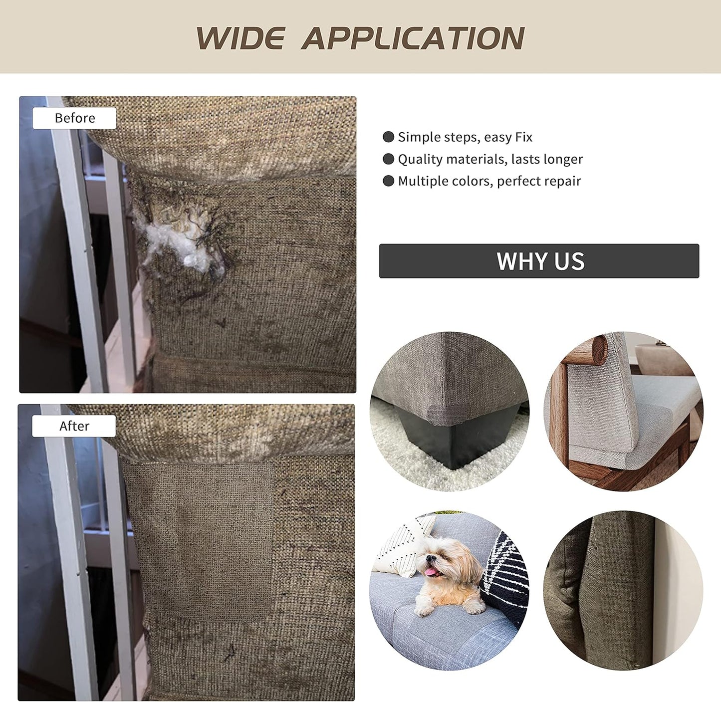 KING MOUNTAIN Coarse Linen Repair Patches, Self-Adhesive Linen Fabric Patches, 8X11 inch 2 PCS, Multi Color, Can be Used for Linen Sofa Repair and Linen Clothes Repair(8" x 11"-2PCS,Coffee Brown)