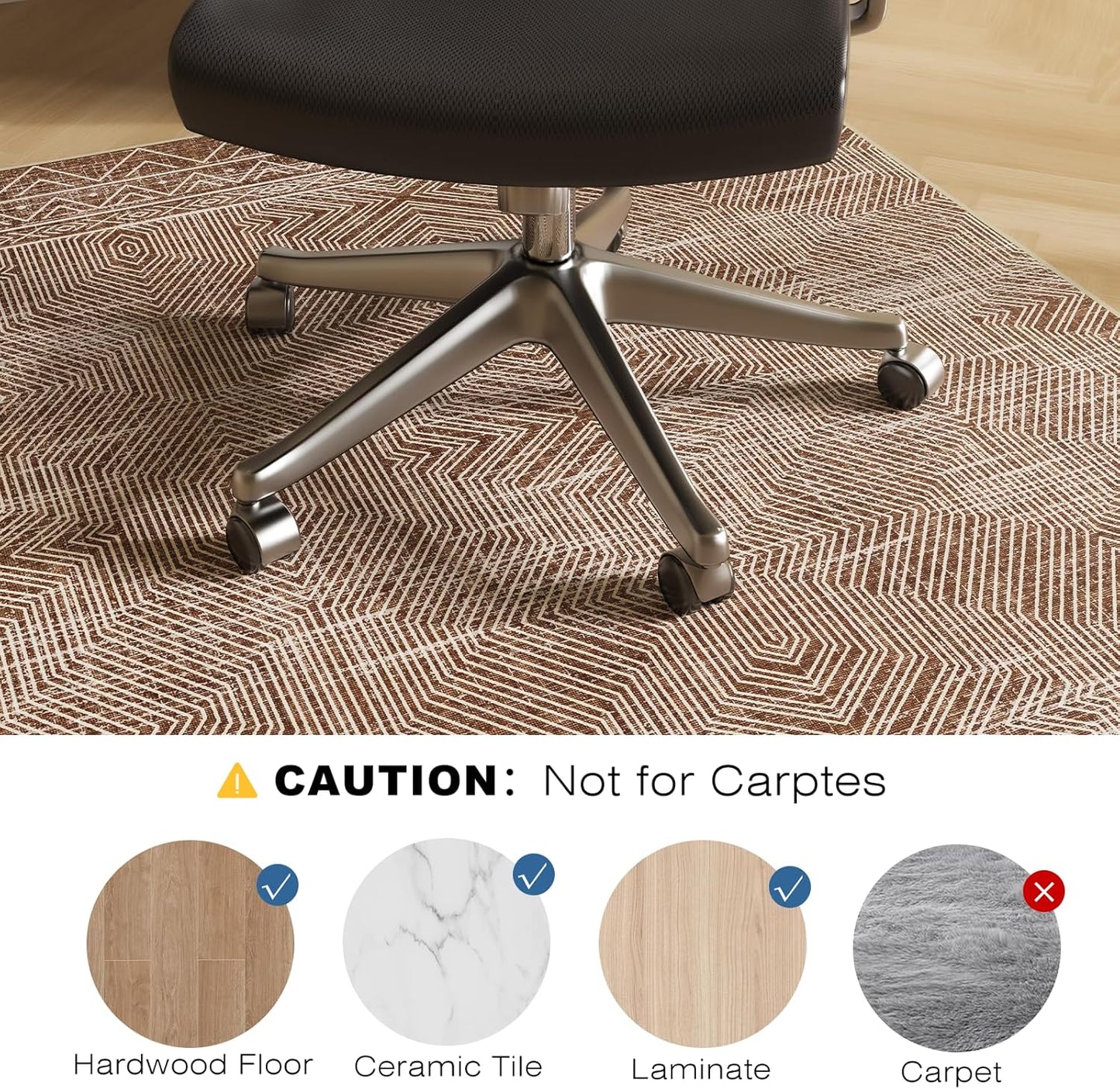 Office Chair Mat for Hardwood & Tile Floor, 36" × 48" Desk Chair Mat for Rolling Chairs, Anti-Slip Under Desk Rug Floor Protector for Home Office, Washable Area Rug for Living Room, Brown