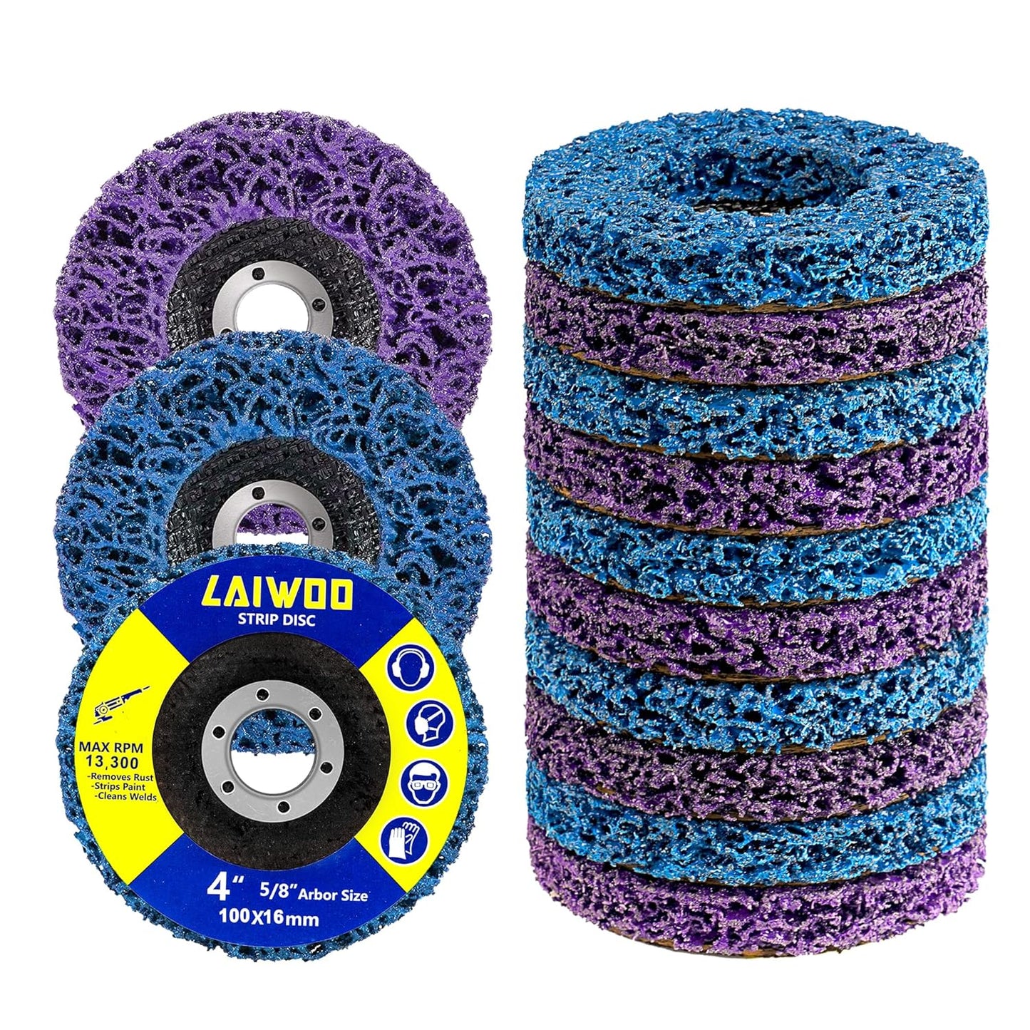 10 Pack Strip Disc Wheel for Angle Grinders Stripping Wheel, Paint Stripping Disc, Poly Abrasive Wheel for Metal Rust Welds, Oxidation, Paint Remover (4'' x 5/8''-Purple+Blue)