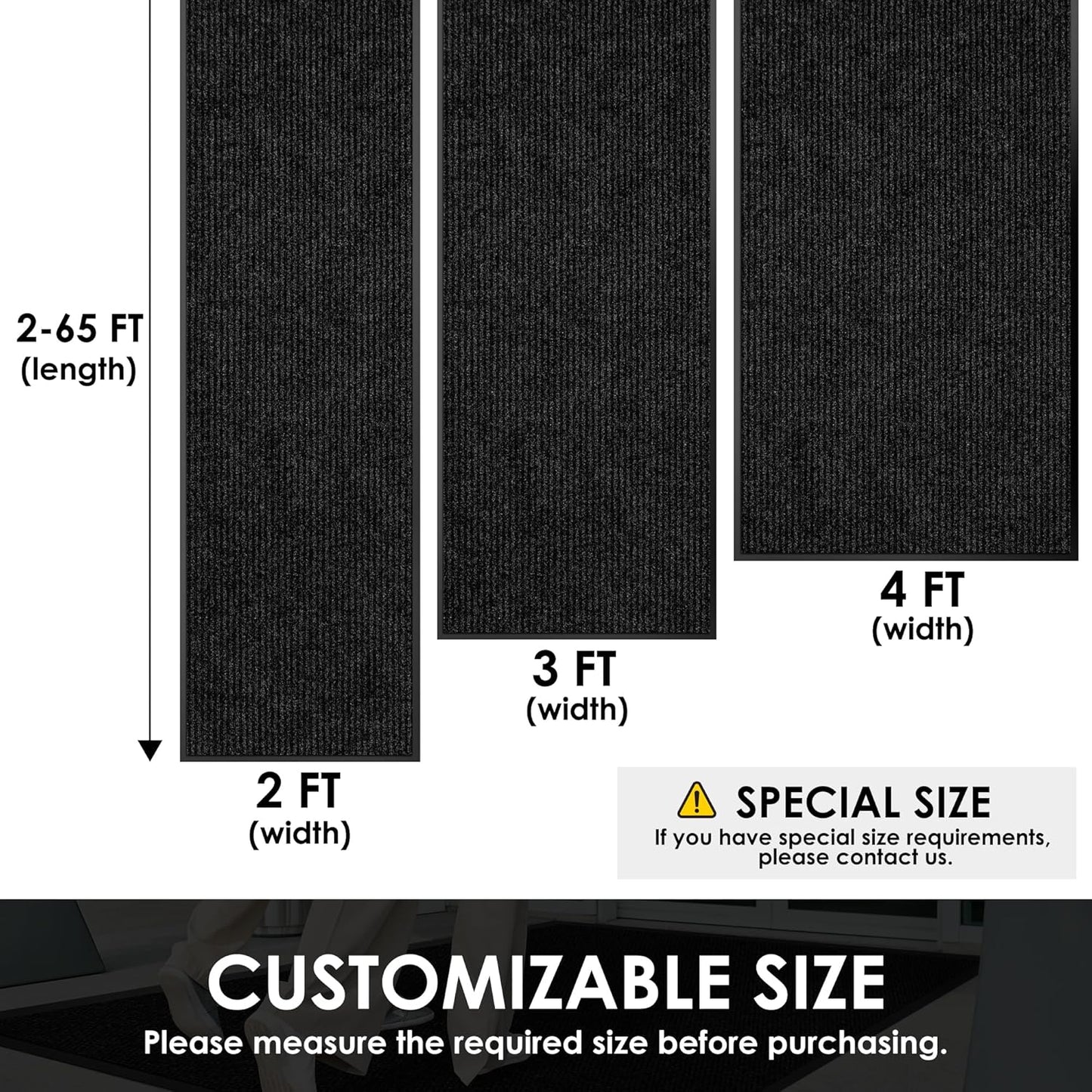 4′ x 5′ Front Door Mat Indoor Outdoor Entrance, Commercial Floor Mat Heavy Duty Dirt Trapper Entryway Doormat, Custom Size Non Slip Rubber Backing Welcome mat, Door Mat for High Traffic Area