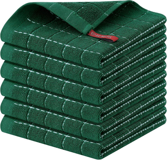 Homaxy 100% Cotton Terry Kitchen Dish Cloths, Ultra Soft and Absorbent Dish Towels for Kitchen, Perfect for Drying and Washing Dishes, 6 Pack, 12 x 12 Inches, Dark Green