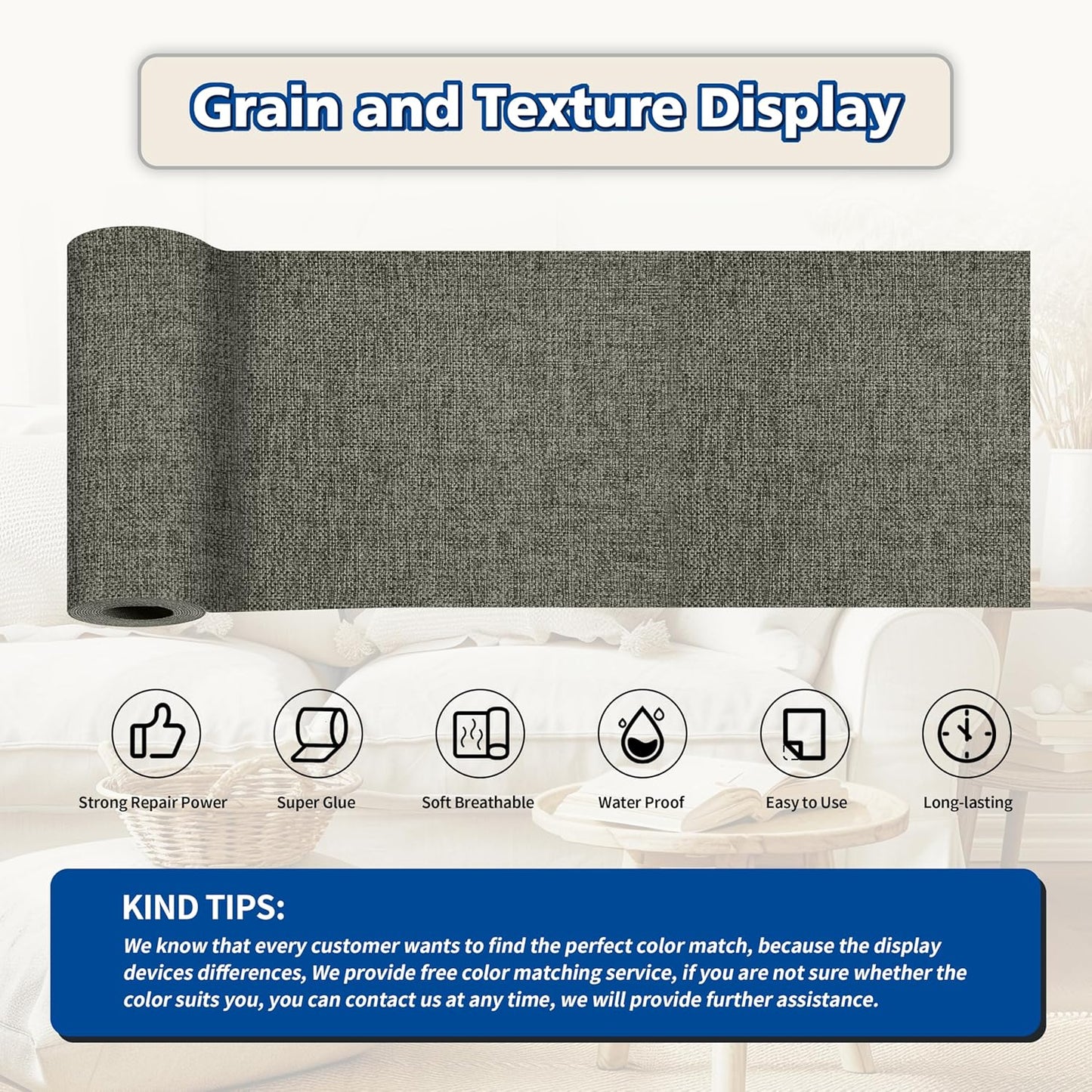 KING MOUNTAIN Linen Repair Patches, Self-Adhesive Fabric Patches, 4 X 63 inch Extra Size, Multi Color, Can be Used for Sofa Repair and Linen Clothes Repair (Dark Grey 1.0)