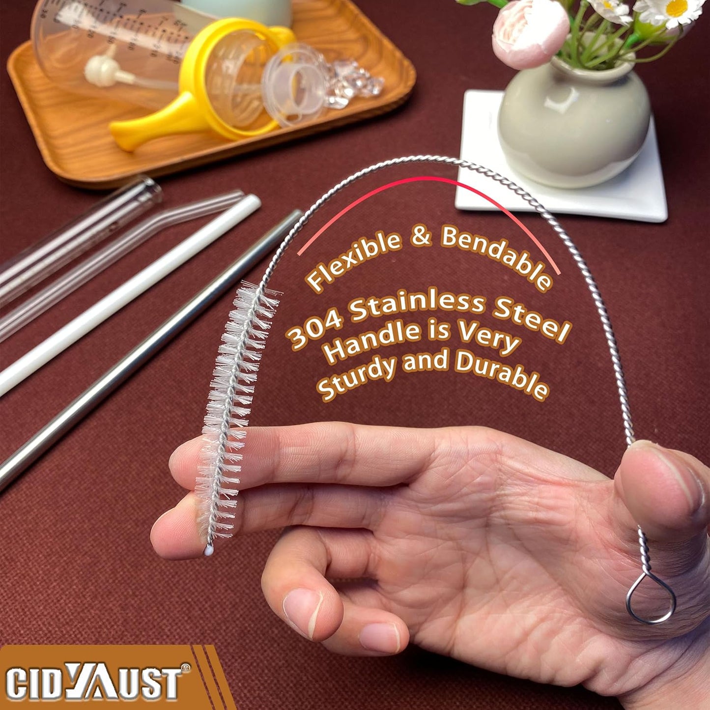 Straw Cleaner Brush Extend 10-Inch, Straw Brush with PA6 Nylon Bristles and Flexible Wire for Baby Bottles, Sippy Cups, Reusable Straws & Sport Water Bottles,6-Pack.