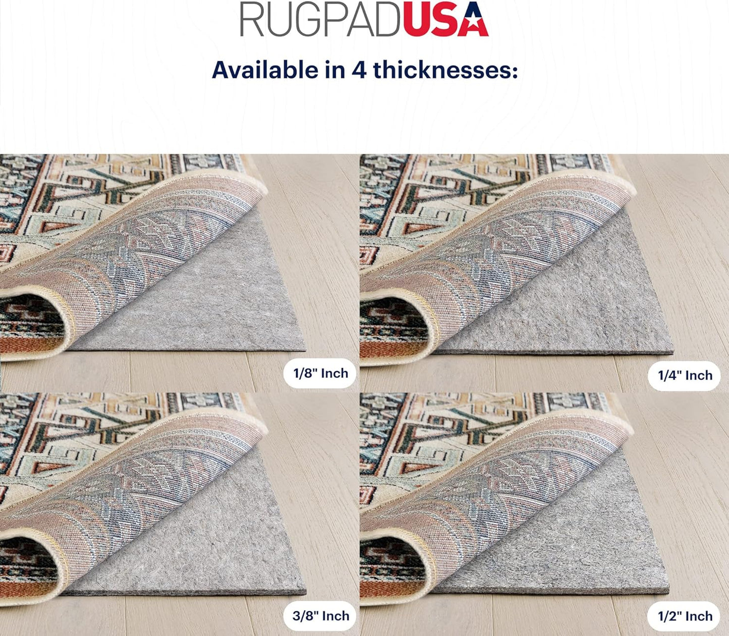 RUGPADUSA - Dual Surface - 8'x10' - 1/2" Thick - Felt + Rubber - Non-Slip Backing Rug Pad - Adds Comfort and Protection - for Hard Surface Floors