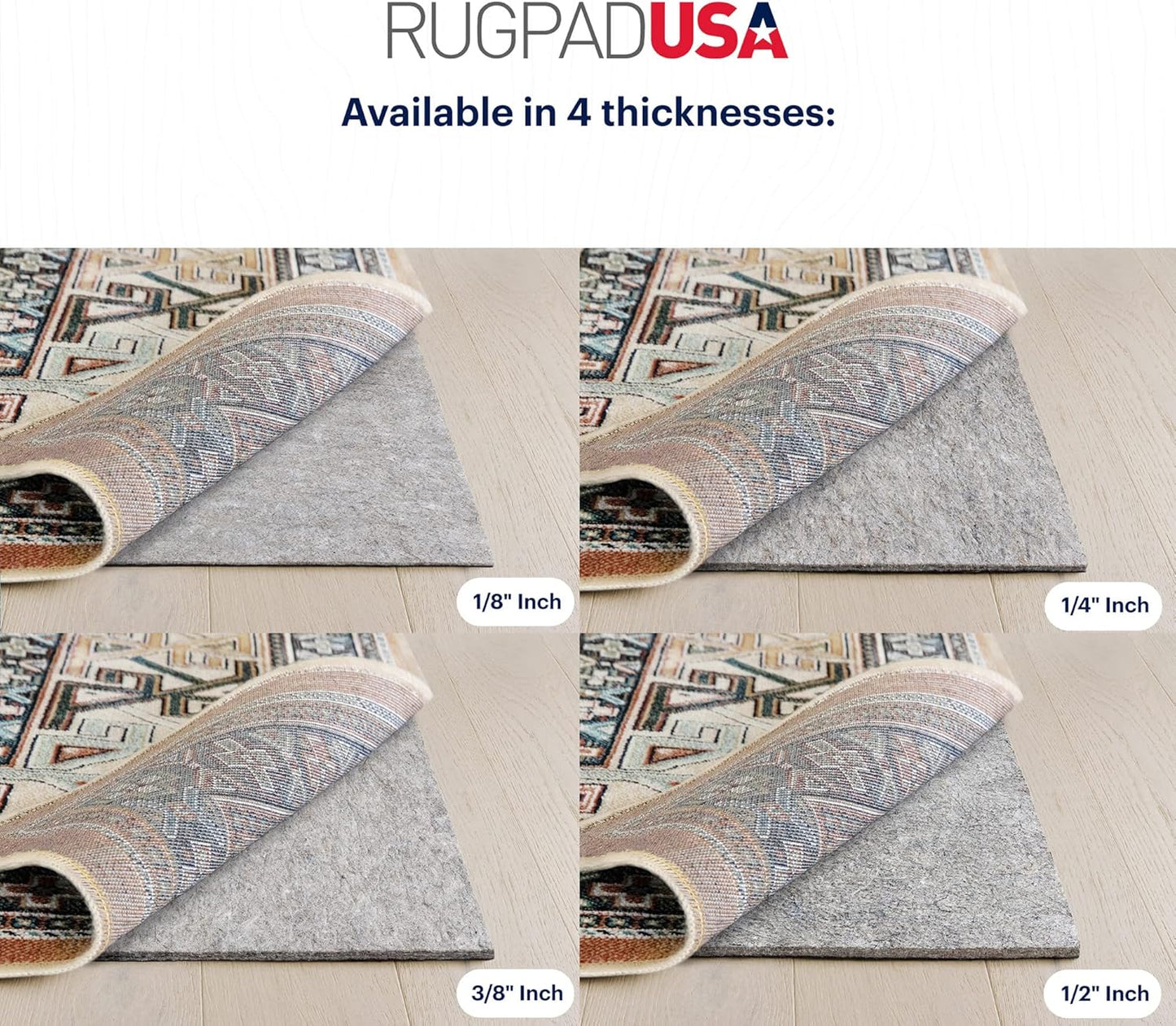 RUGPADUSA - Dual Surface - 1'10" x 2'10" - 3/8" Thick - Felt + Rubber - Enhanced Non-Slip Rug Pad - Adds Comfort and Protection - for Hard Surface Floors