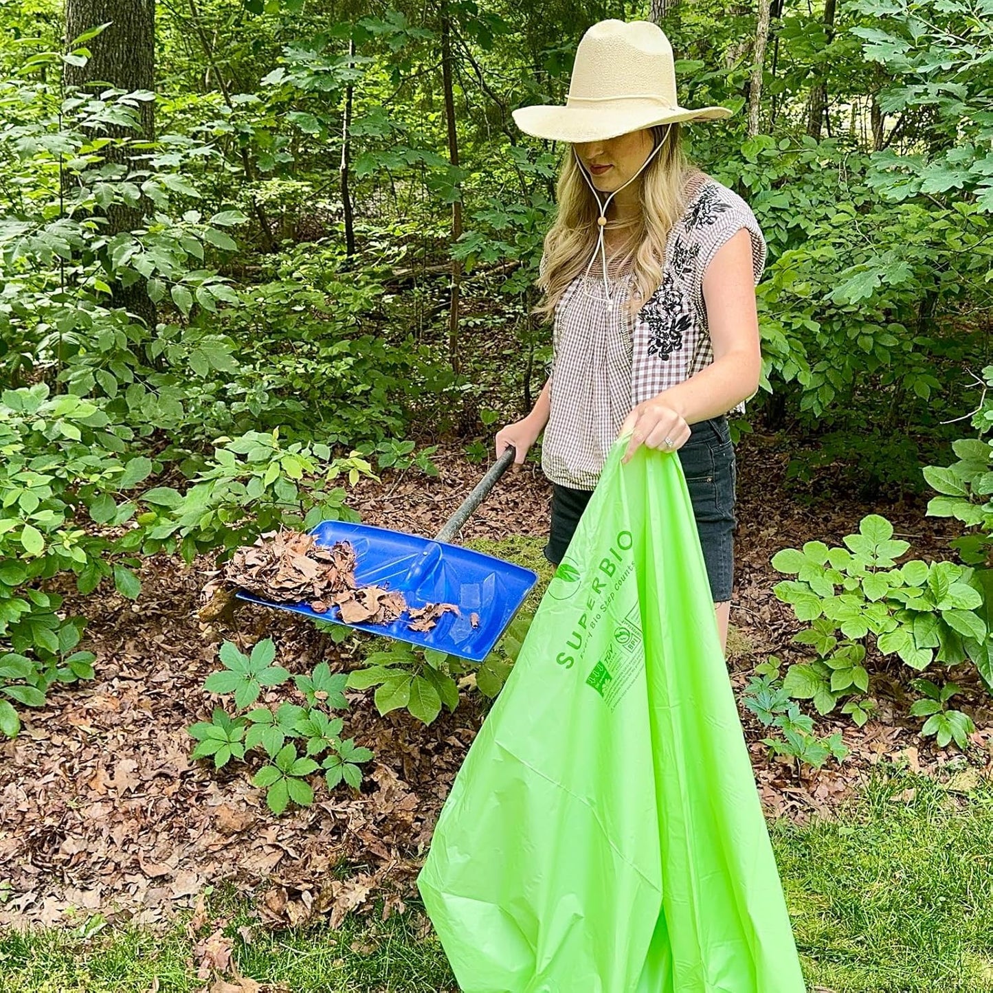 SUPERBIO 55 Gallon Compostable Yard Waste Bags, Lawn & Leaf Bags, Heavy Duty Extra Thick 1.57 Mil, (80 Count Bulk), 208.1 Liter, BPI and OK compost INDUSTRIAL