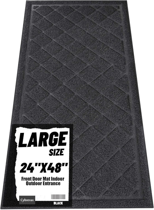 Front Door Mat Indoor Outdoor Entrance, 24" x 48" Heavy Duty All-Season All-Weather Waterproof Doormat Trap Dirt and Moisture Easy Clean Low Profile Patio Porch Entryway Mat