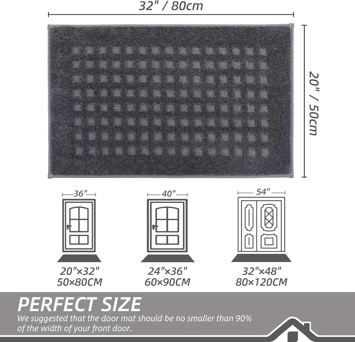 BEQHAUSE Waffle Door Mats Indoor 20"x32", Dog Mat for Muddy Paws Absorbent and Dirt Resist Floor Mats Non-Slip Washable Rugs for Entryway, Welcome Mat for Front Back Door, Muddy Wet Shoes, Dark Grey