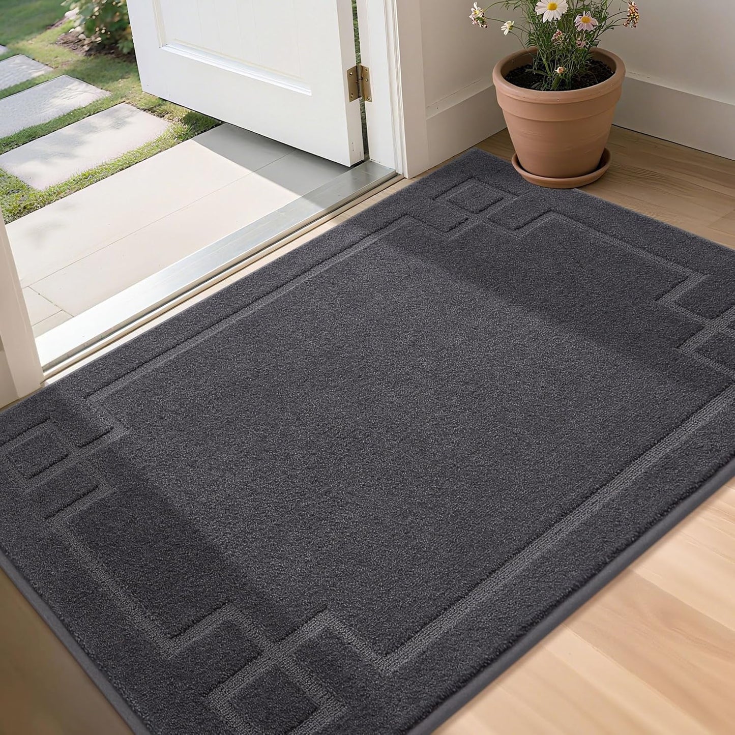 BEQHAUSE Door Mat 36" x 60", Non-Slip Door Mats Indoor Entryway Rugs Washable Low-Profile Absorbent and Stain Resist Floor Mats, Dog Door Mat for Front Back Door, Muddy Wet Shoes & Paws, Dark Grey