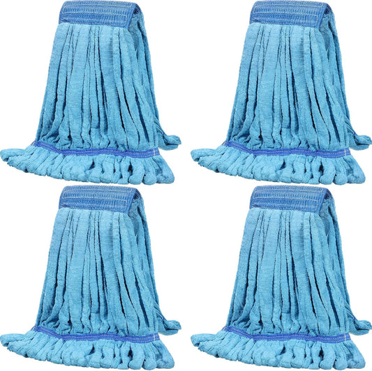 Lallisa 4 Pcs Commercial Mop Head Replacement Tube Microfiber Industrial Looped End Mop Heads Refill for Floor Cleaning for Home Commercial Industrial Use(Large,Blue)