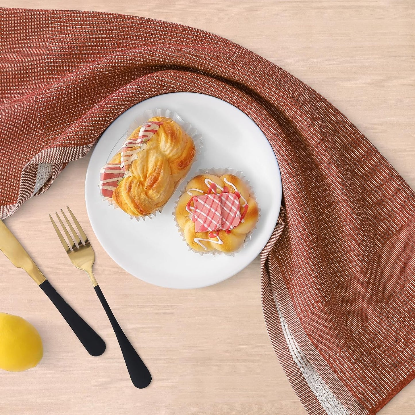 Homaxy Premium Kitchen Towels(18”x 28”, 6 Pack), Large Cotton Kitchen Hand Towels, Flat and Terry Dish Towels, 380 GSM Highly Absorbent Tea Towel Set with Hanging Loop, Rust