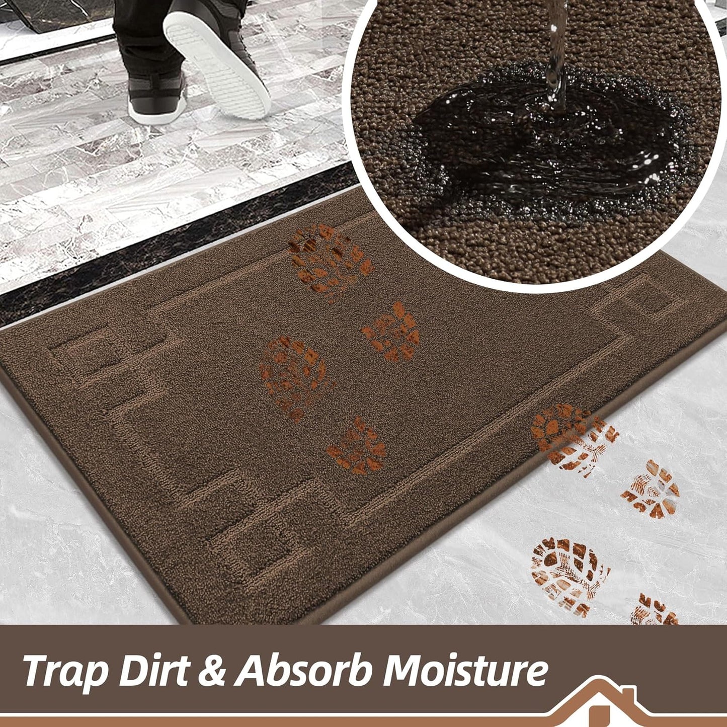 BEQHAUSE Door Mat 24" x 60", Non-Slip Door Mats Indoor Entryway Rugs Washable Low-Profile Absorbent and Stain Resist Floor Mats, Dog Door Mat for Front Back Door, Muddy Wet Shoes & Paws, Brown