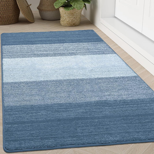 Kitinjoy Indoor Outdoor Door Mat, 71x47 Non-Slip Absorbent Dirt Trapper, Low-Profile Washable Inside Entrance Front Floor Mat, Sturdy Soft Entry Doormats for Entryway, Light Blue