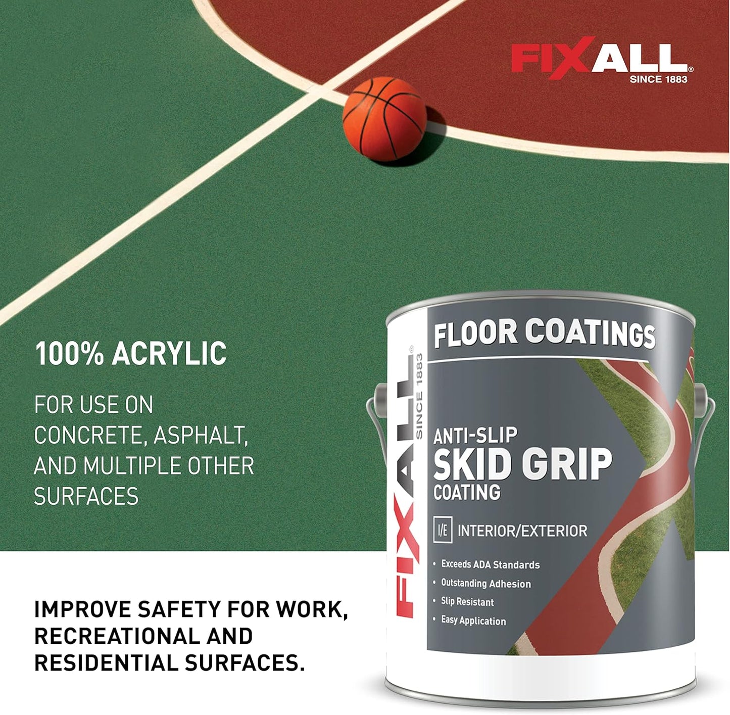 FIXALL Skid Grip Anti-Slip Coating, 1 Gallon, Jet, Exceeds ADA Standards, Ideal for Safety Areas, Slip-Resistant Pavement, Cement & Concrete Paint