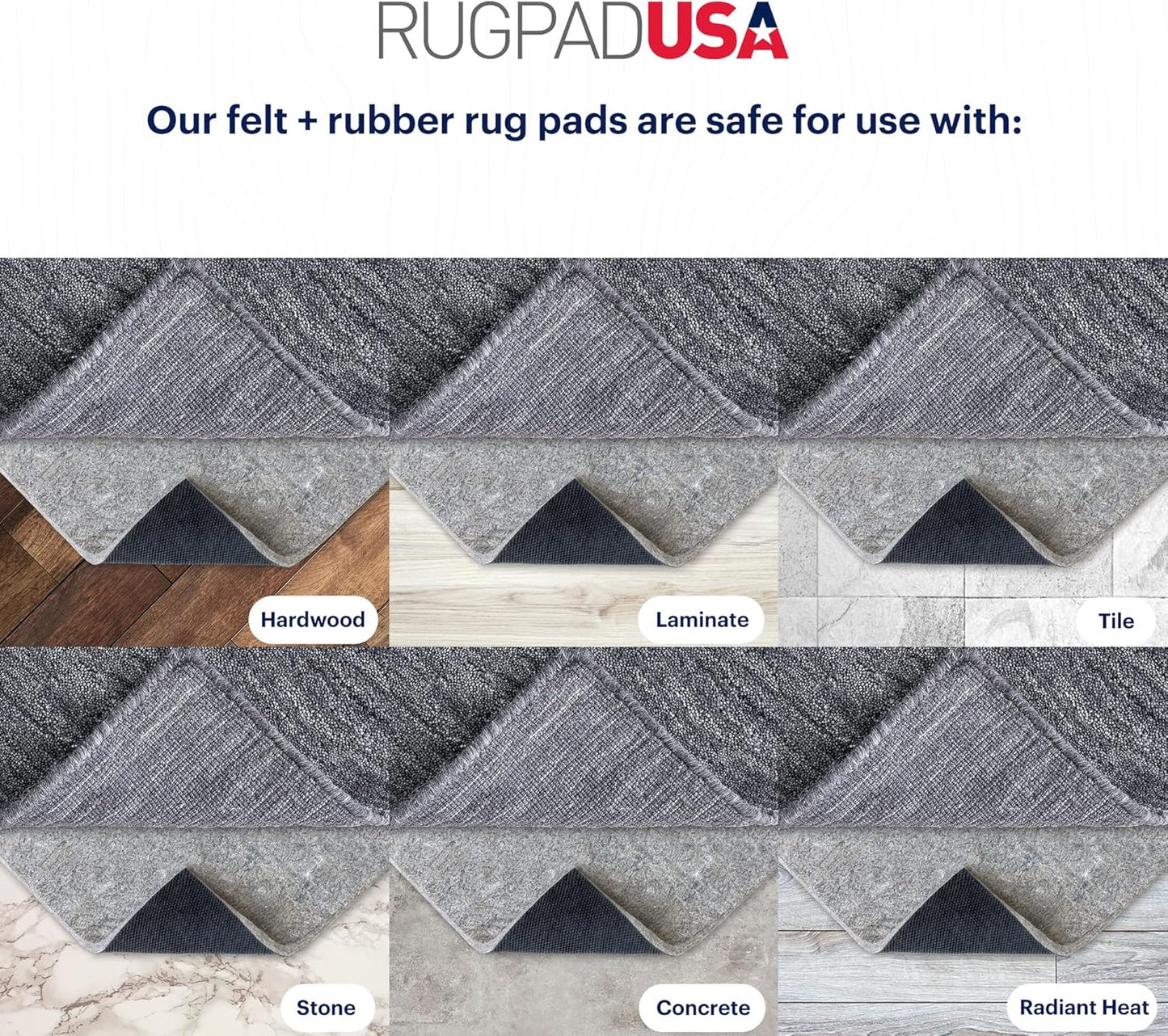 RUGPADUSA - Dual Surface - 6' Round - 3/8" Thick - Felt + Rubber - Enhanced Non-Slip Rug Pad - Adds Comfort and Protection - for Hard Surface Floors
