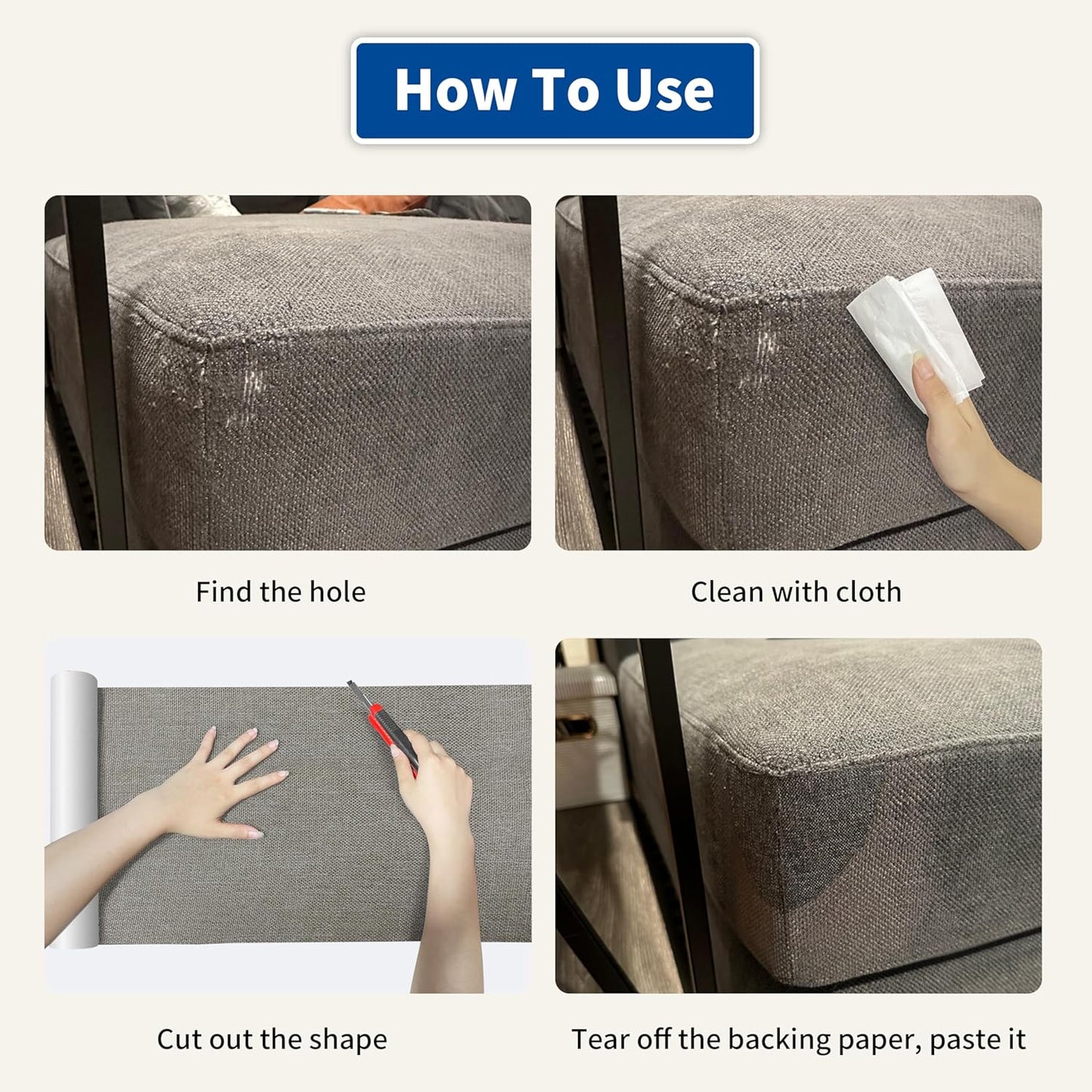 KING MOUNTAIN Linen Repair Patches, Self-Adhesive Linen Fabric Patches, 16X80 inch Extra Size, Multi Color, Can be Used for Linen Sofa Repair and Linen Clothes Repair (White)