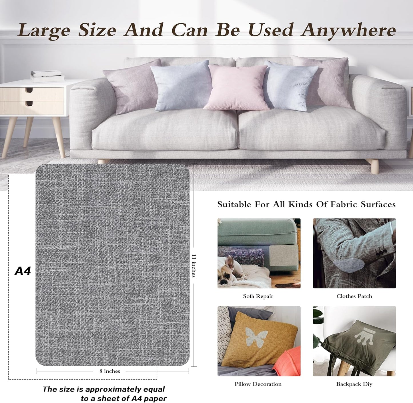 Fine Linen Repair Patches - Self-Adhesive Fabric Patches, Extra Large 8x11 Inch, Multi Color, For Linen Sofa & Clothes Repair