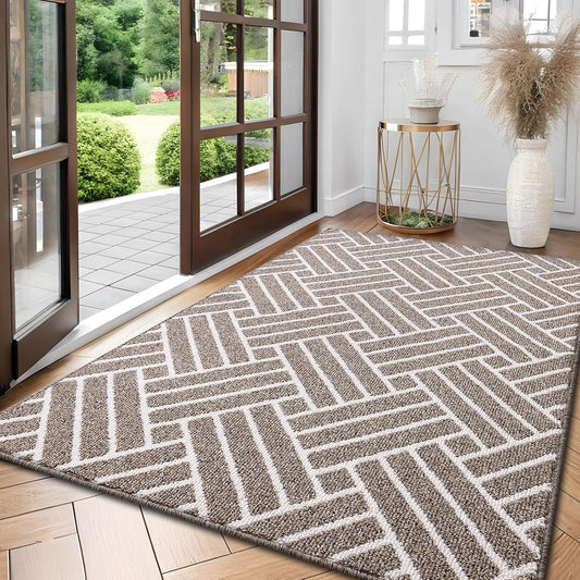 OLANLY Large Indoor Door Mat, 59x35 Inch, Dirt Resistant and Absorbent, Non-Slip Rubber Backing Floor Mats, Easy Clean Low-Profile Doormat for Entryway, Front Door, and Inside Entrance, Khaki