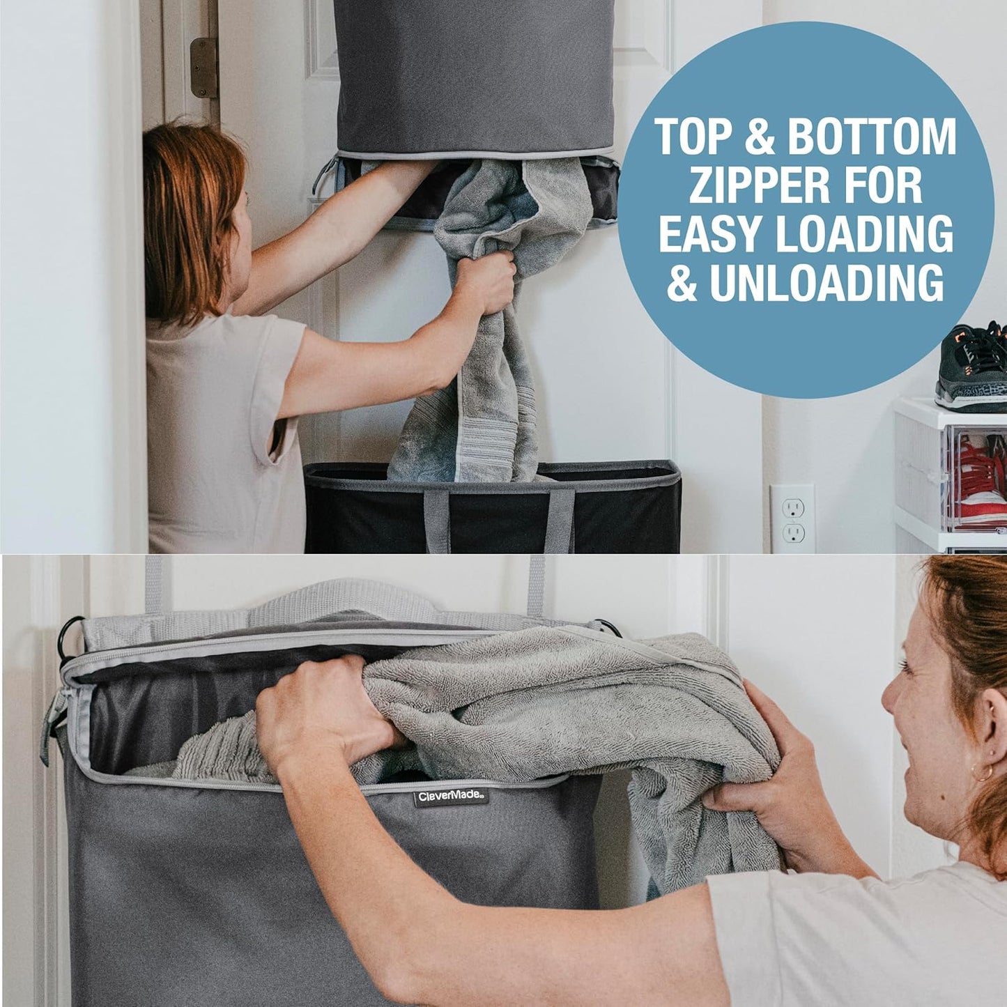 CleverMade Convertible Laundry Hamper Bag - Shadow Gray Stone holds 21.5L / 20 lbs 1 Compartment - Storage with Handles for Home Organization