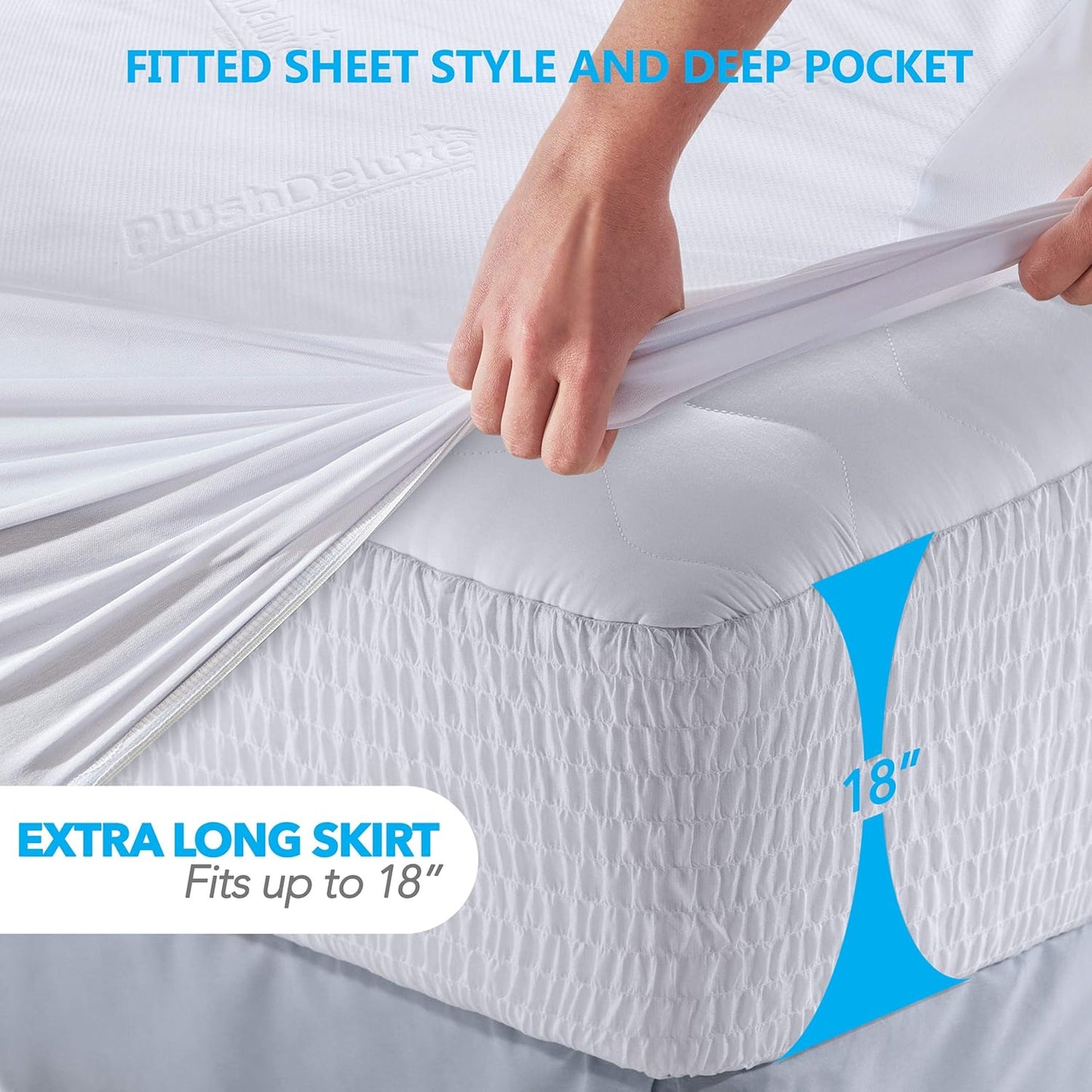 PlushDeluxe Premium Viscose Mattress Protector – Cal-King Size, Waterproof, & Ultra Soft Breathable Noiseless Washable Bed Mattress Cover for Comfort & Protection 72X84 Inches
